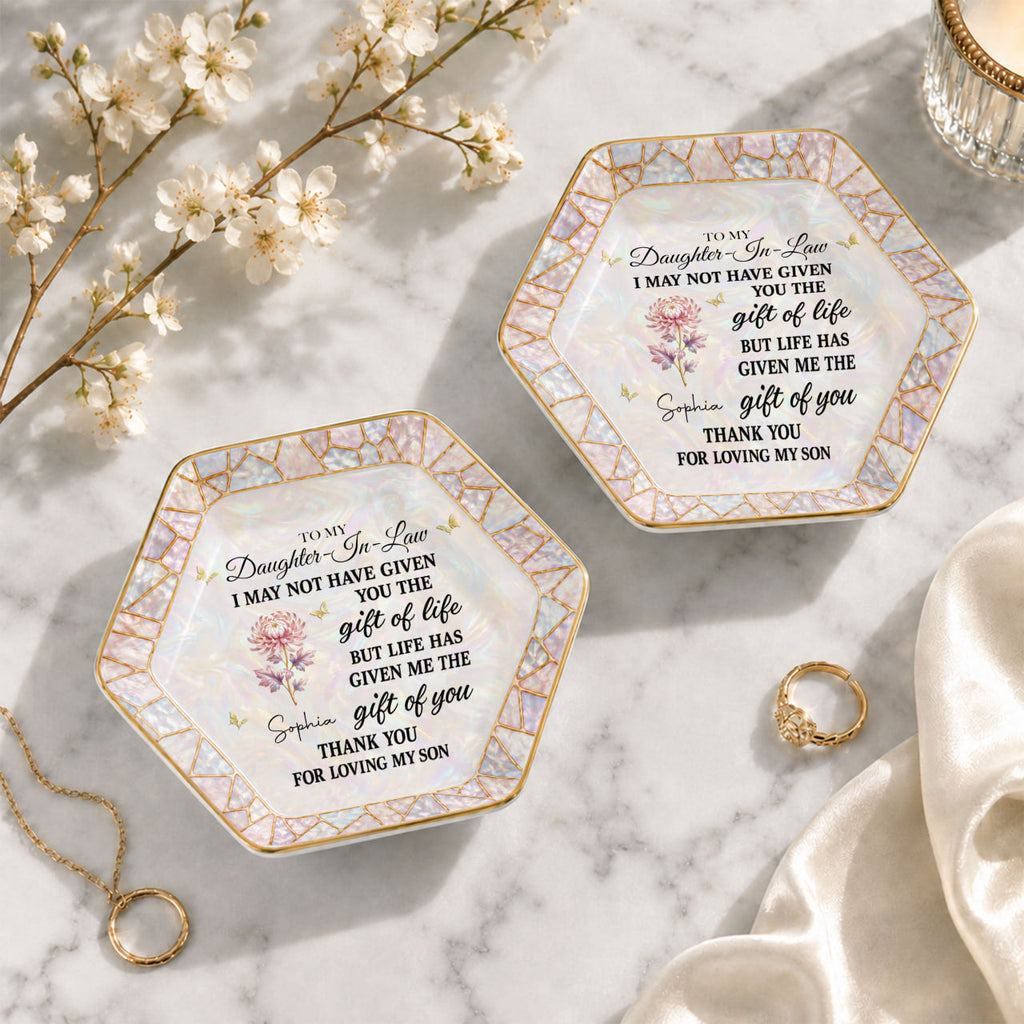 Personalized Ceramic Jewelry Dish Custom Name Hexagon Gift for Daughter-in-Law