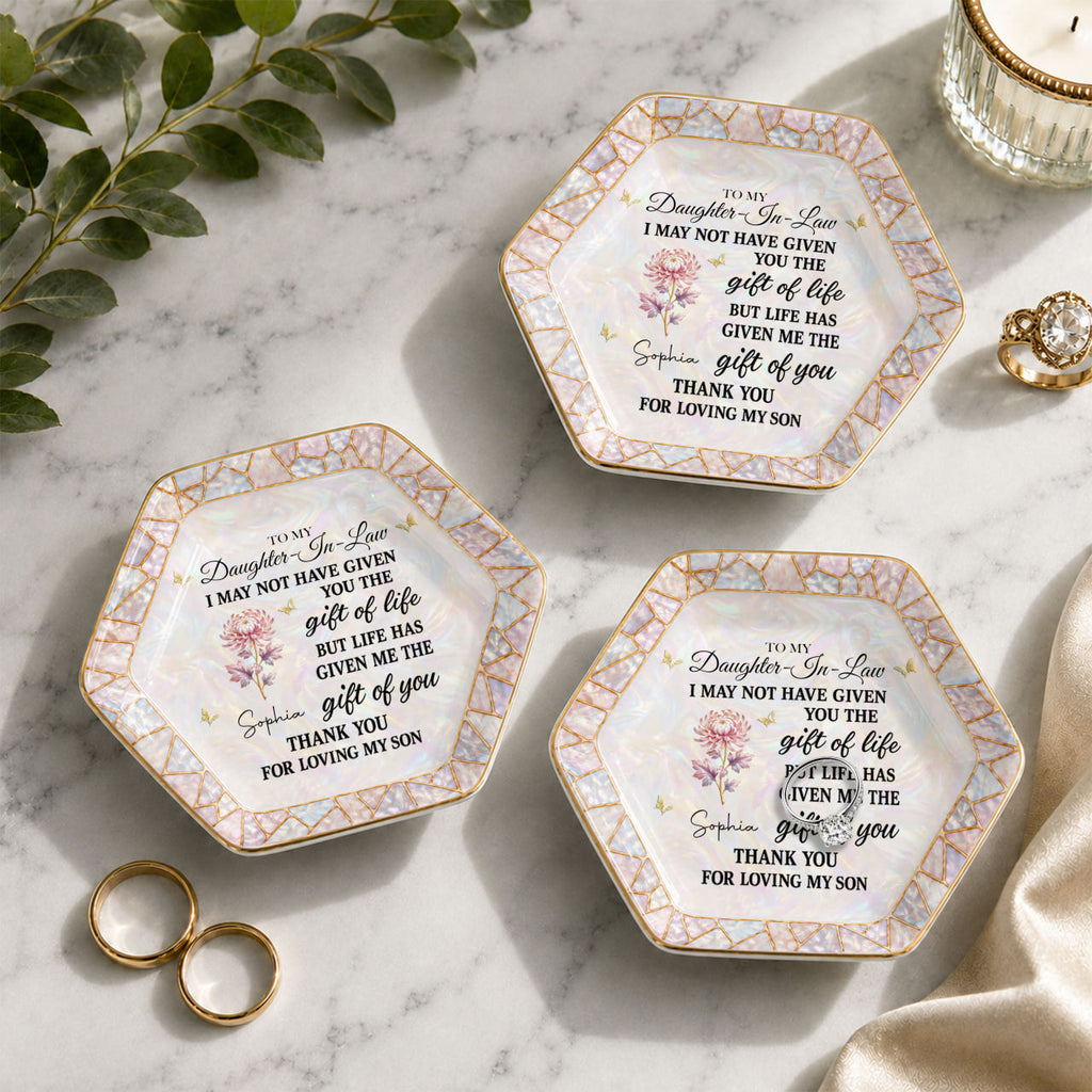Personalized Ceramic Jewelry Dish Custom Name Hexagon Gift for Daughter-in-Law