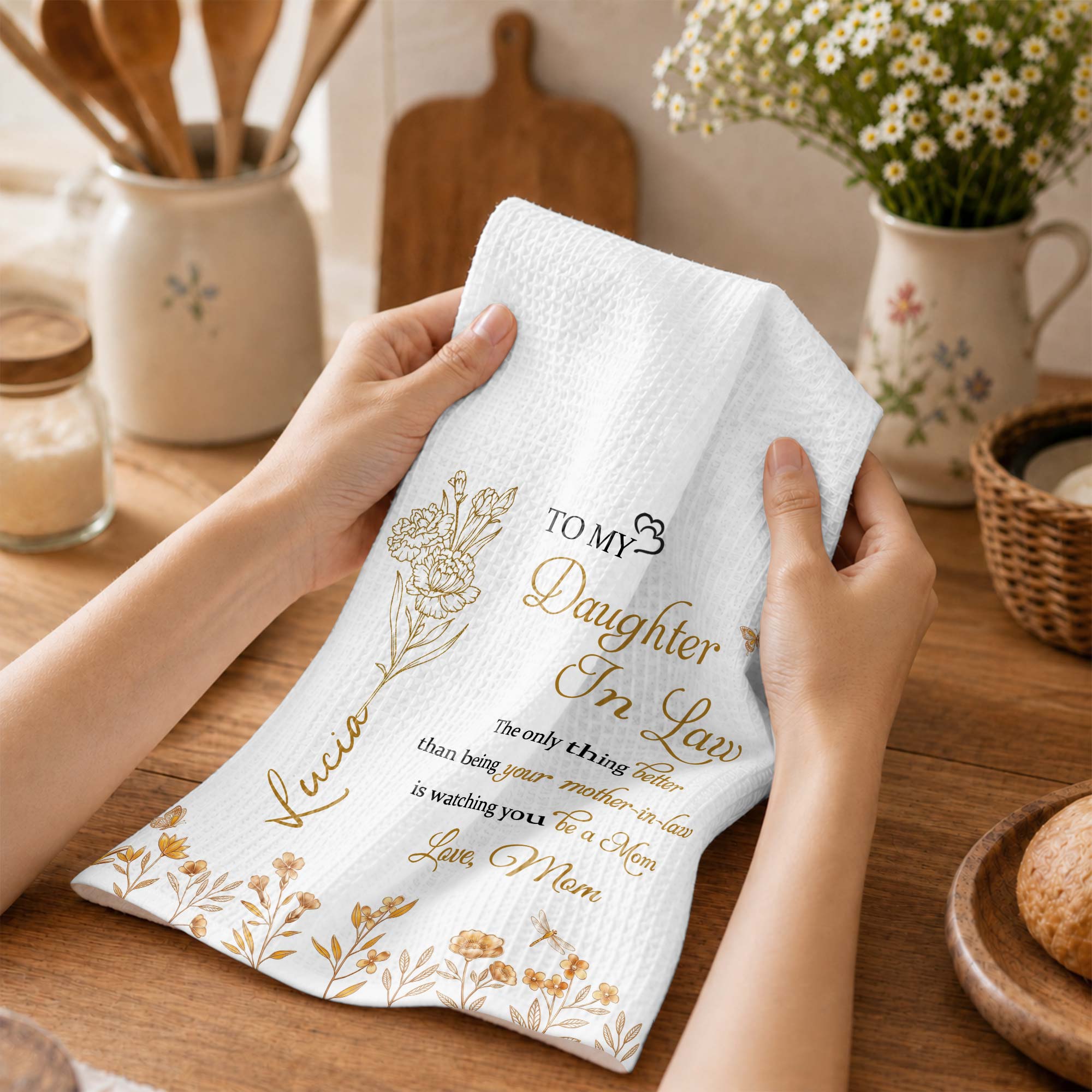 Personalized Kitchen Towel Custom Message Gift for Daughter-In-Law Kitchen Towel GradoCreations