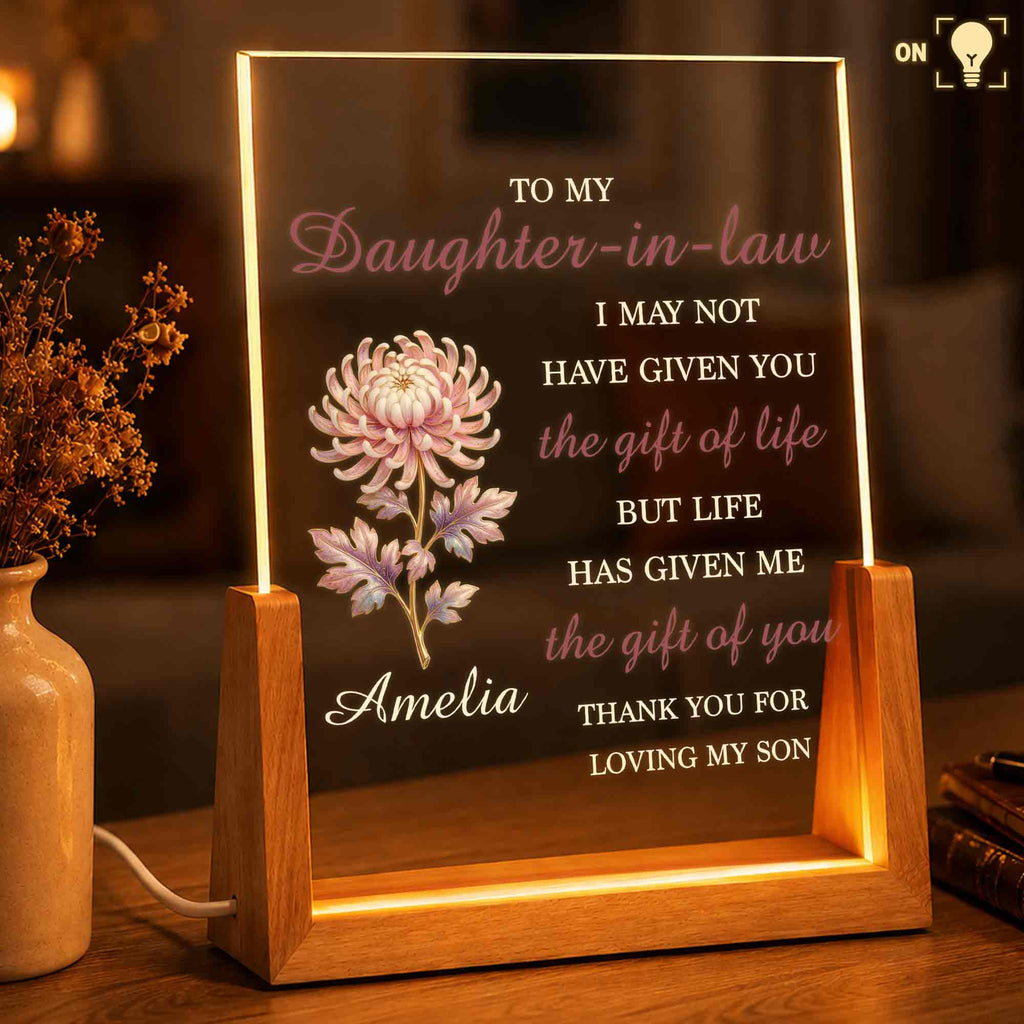 Personalized Acrylic Night Light Gift for Daughter-in-Law Wood and Acrylic Night Light GradoCreations