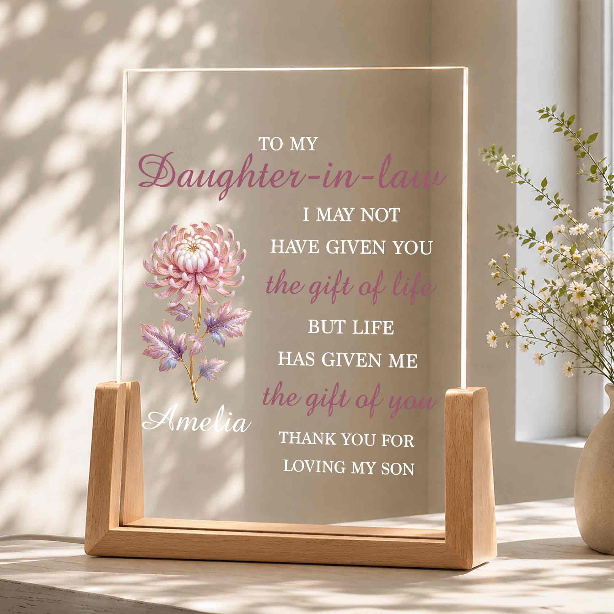 Personalized Acrylic Night Light Gift for Daughter-in-Law Wood and Acrylic Night Light GradoCreations