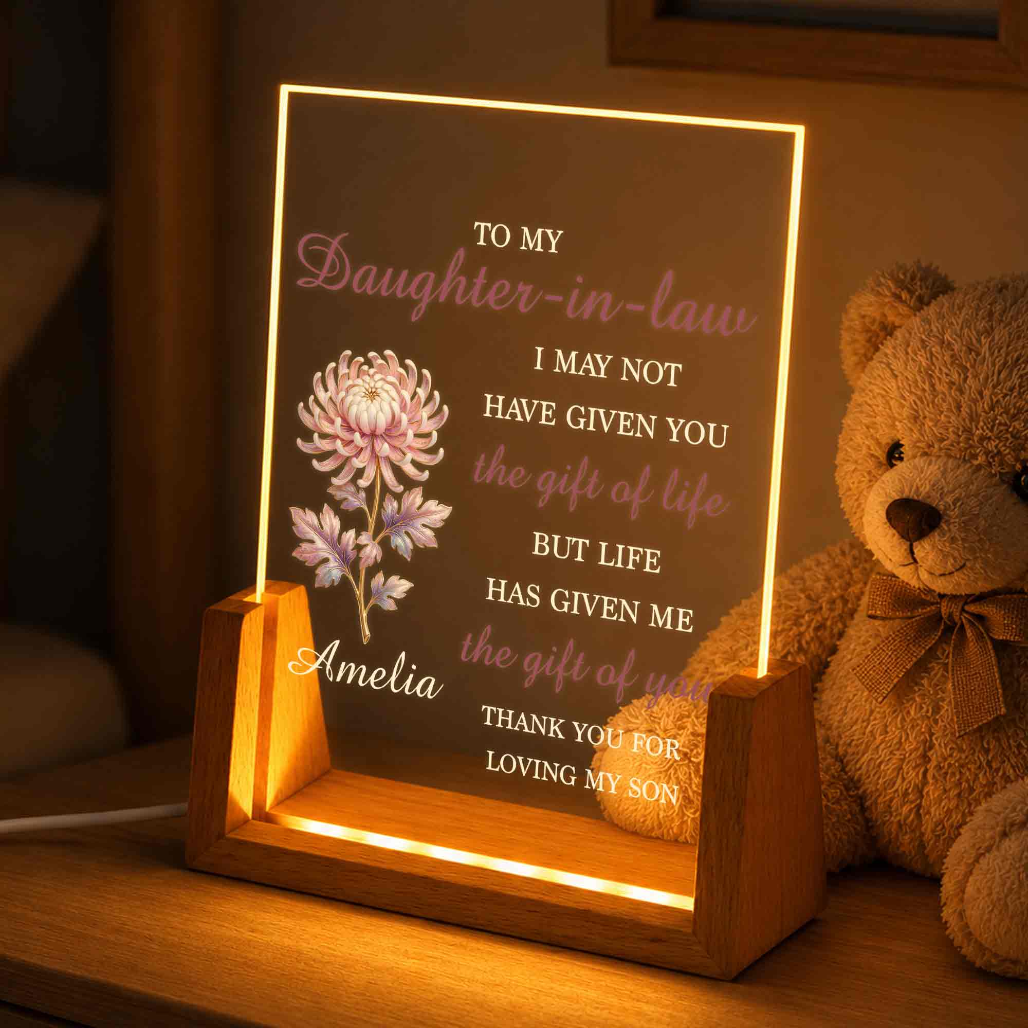 Personalized Acrylic Night Light Gift for Daughter-in-Law Wood and Acrylic Night Light GradoCreations