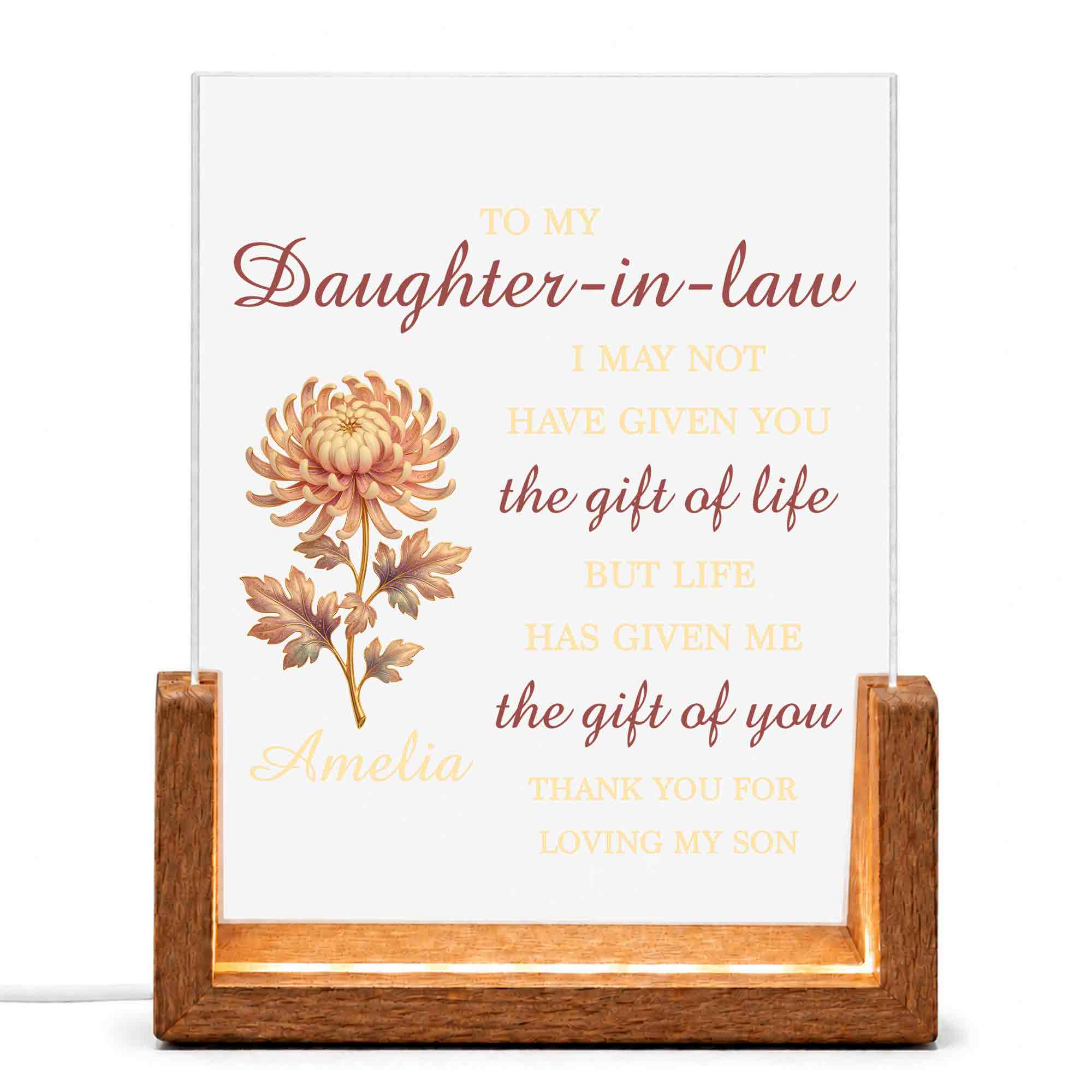 Personalized Acrylic Night Light Gift for Daughter-in-Law Wood and Acrylic Night Light GradoCreations