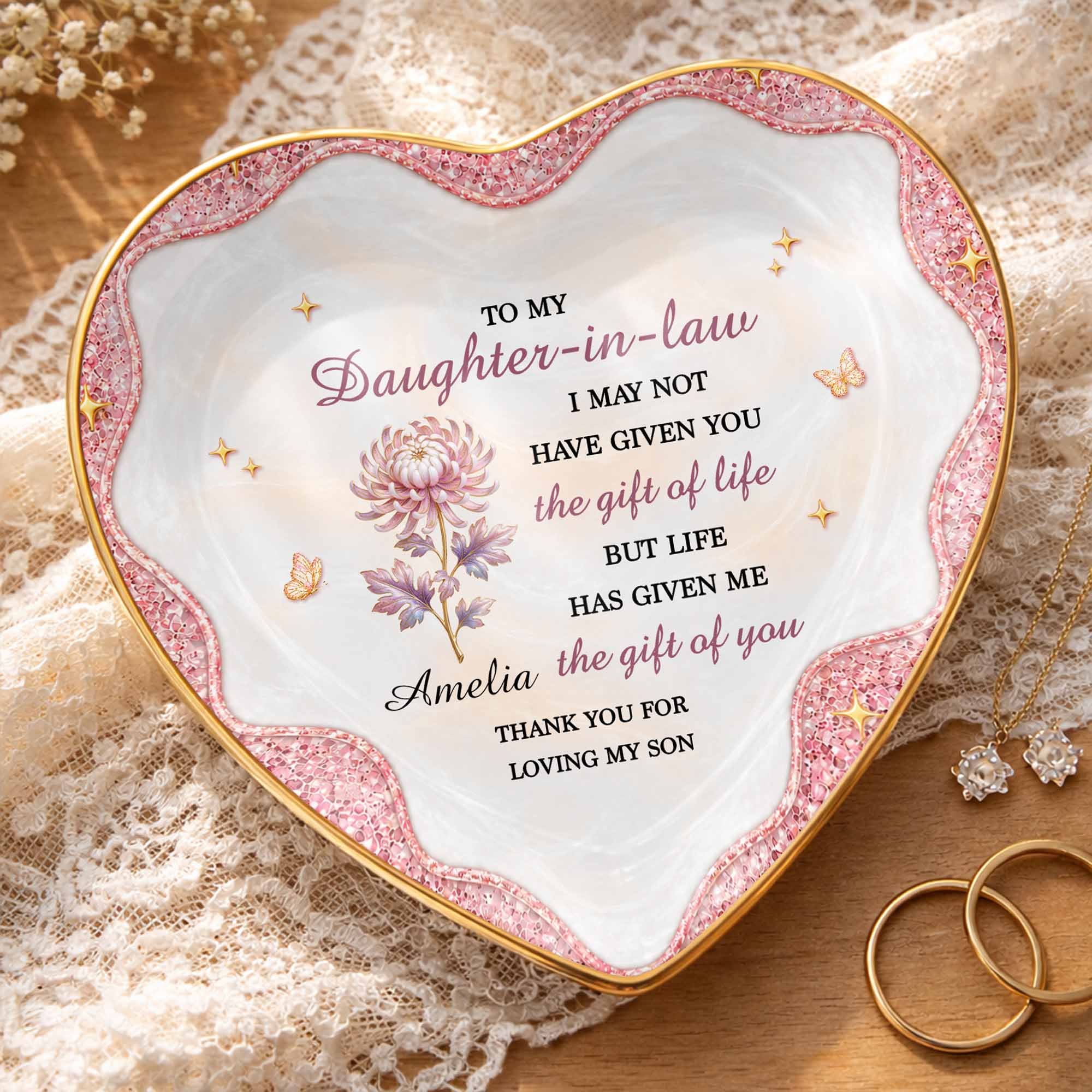 Personalized Heart Jewelry Dish Custom Name Gift for Daughter-in-Law Heart Jewelry Dish GradoCreations