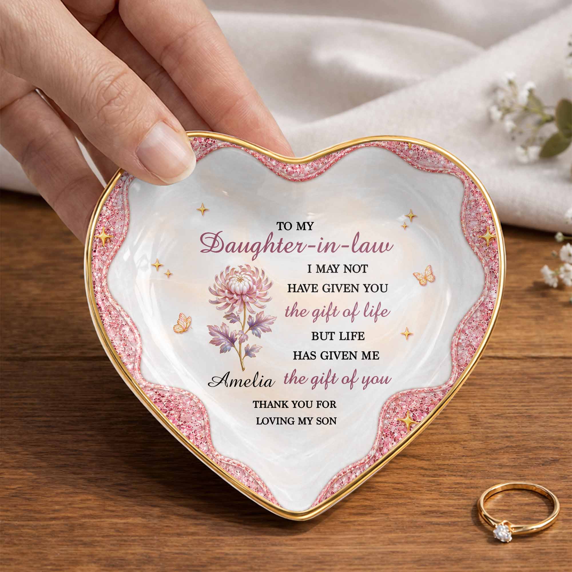 Personalized Heart Jewelry Dish Custom Name Gift for Daughter-in-Law Heart Jewelry Dish GradoCreations