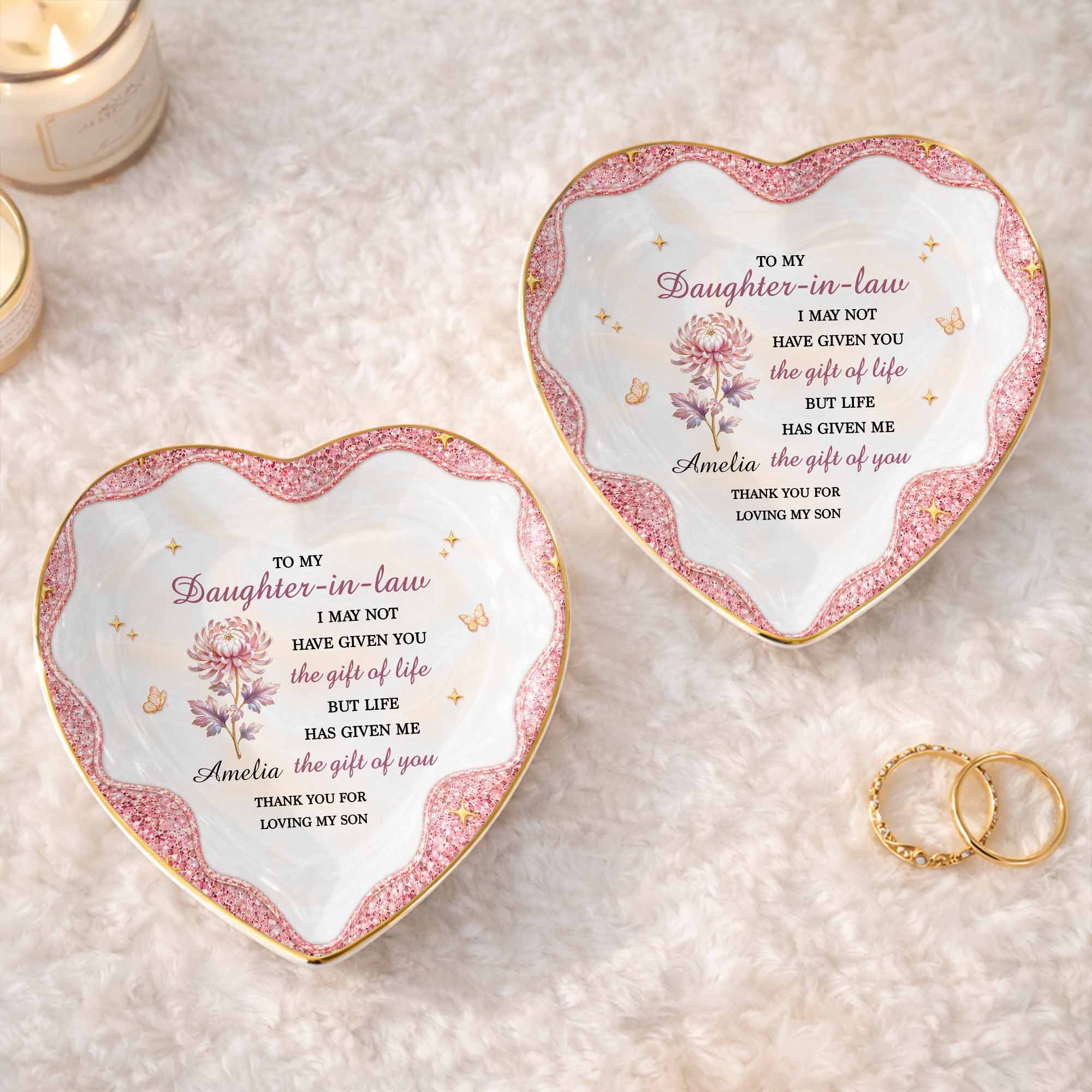 Personalized Heart Jewelry Dish Custom Name Gift for Daughter-in-Law Heart Jewelry Dish GradoCreations