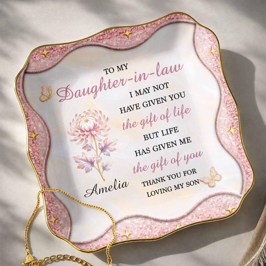 Personalized Lace Jewelry Dish Custom Name Gift for Daughter-in-Law Lace Square Jewelry Dish GradoCreations