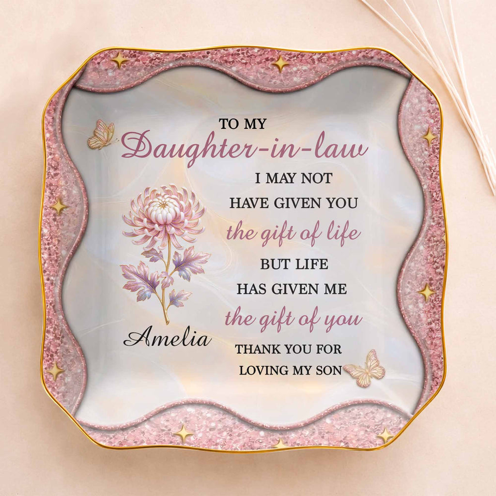 Personalized Lace Jewelry Dish Custom Name Gift for Daughter-in-Law Lace Square Jewelry Dish GradoCreations