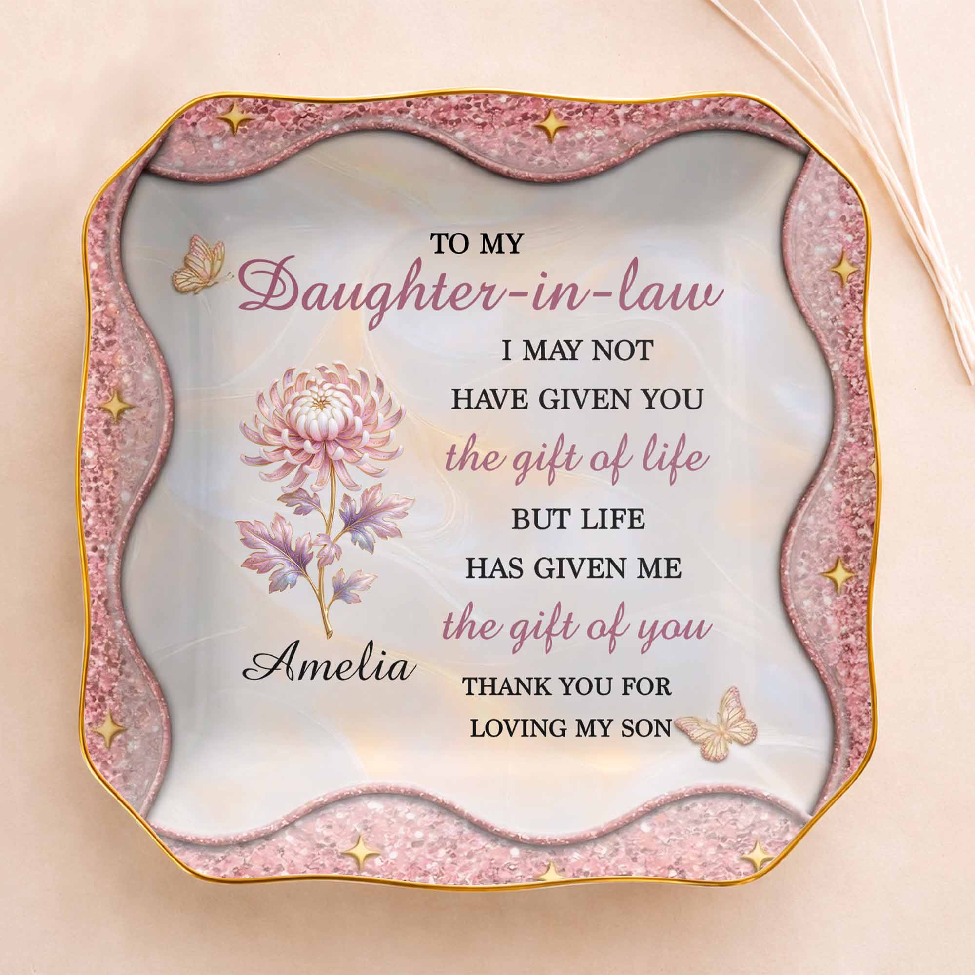Personalized Lace Jewelry Dish Custom Name Gift for Daughter-in-Law Lace Square Jewelry Dish GradoCreations