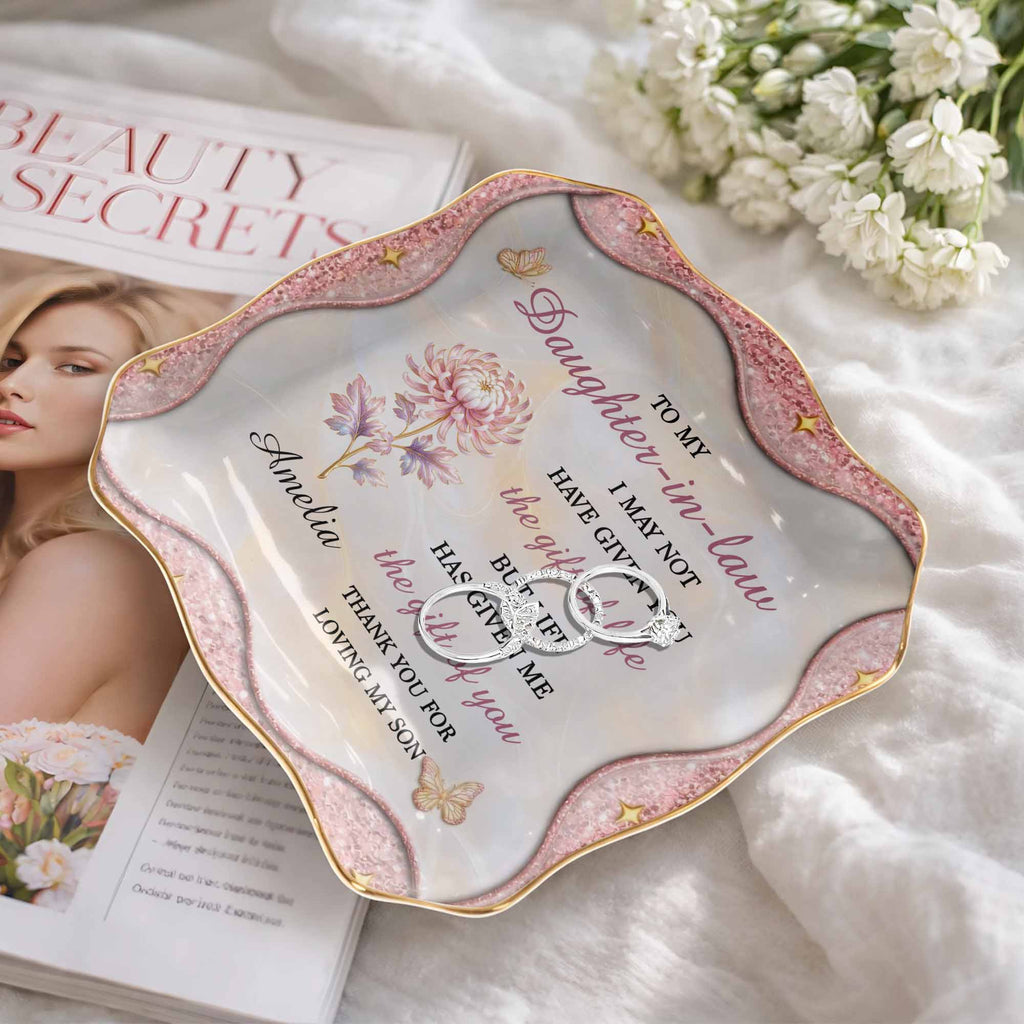 Personalized Lace Jewelry Dish Custom Name Gift for Daughter-in-Law Lace Square Jewelry Dish GradoCreations