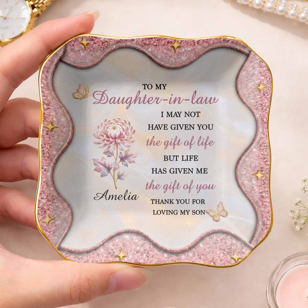 Personalized Lace Jewelry Dish Custom Name Gift for Daughter-in-Law Lace Square Jewelry Dish GradoCreations