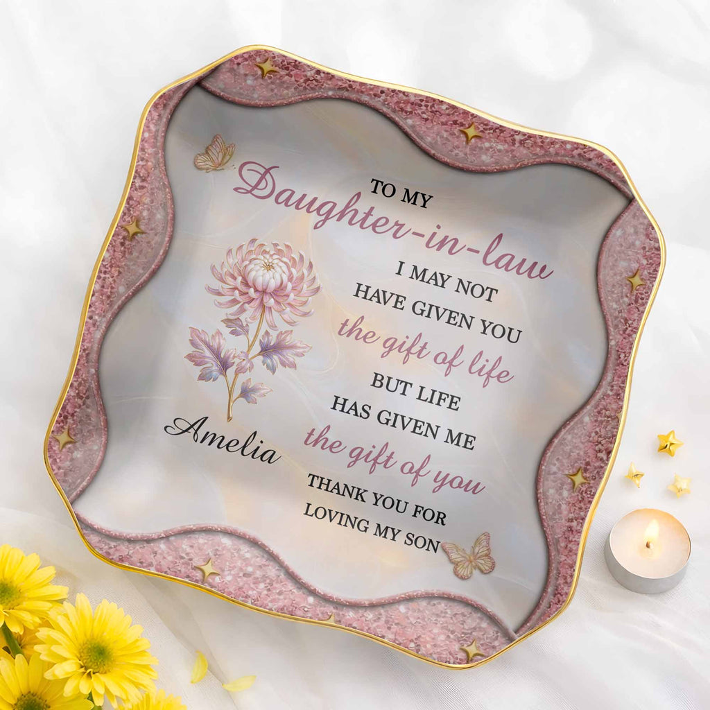 Personalized Lace Jewelry Dish Custom Name Gift for Daughter-in-Law Lace Square Jewelry Dish GradoCreations