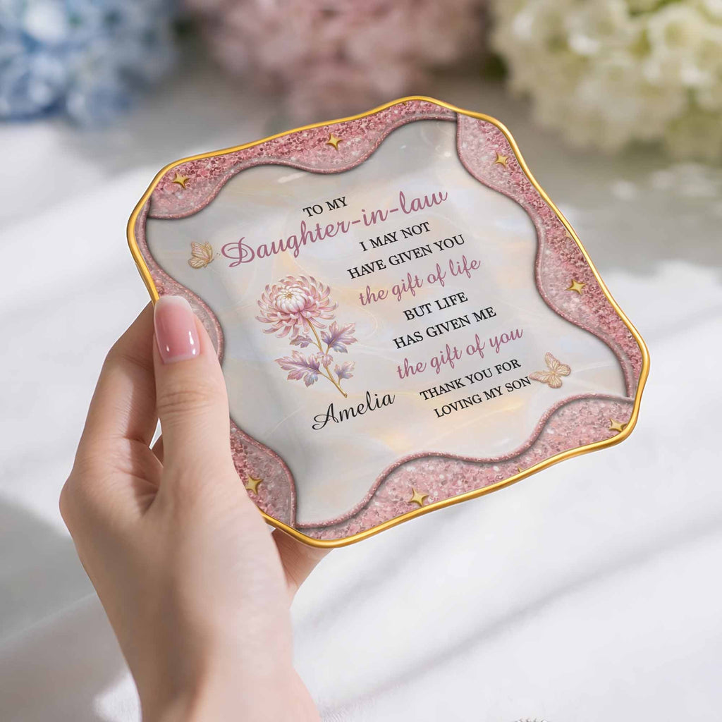 Personalized Lace Jewelry Dish Custom Name Gift for Daughter-in-Law Lace Square Jewelry Dish GradoCreations