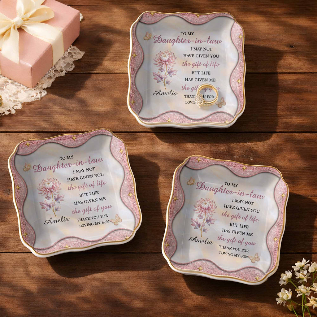 Personalized Lace Jewelry Dish Custom Name Gift for Daughter-in-Law Lace Square Jewelry Dish GradoCreations