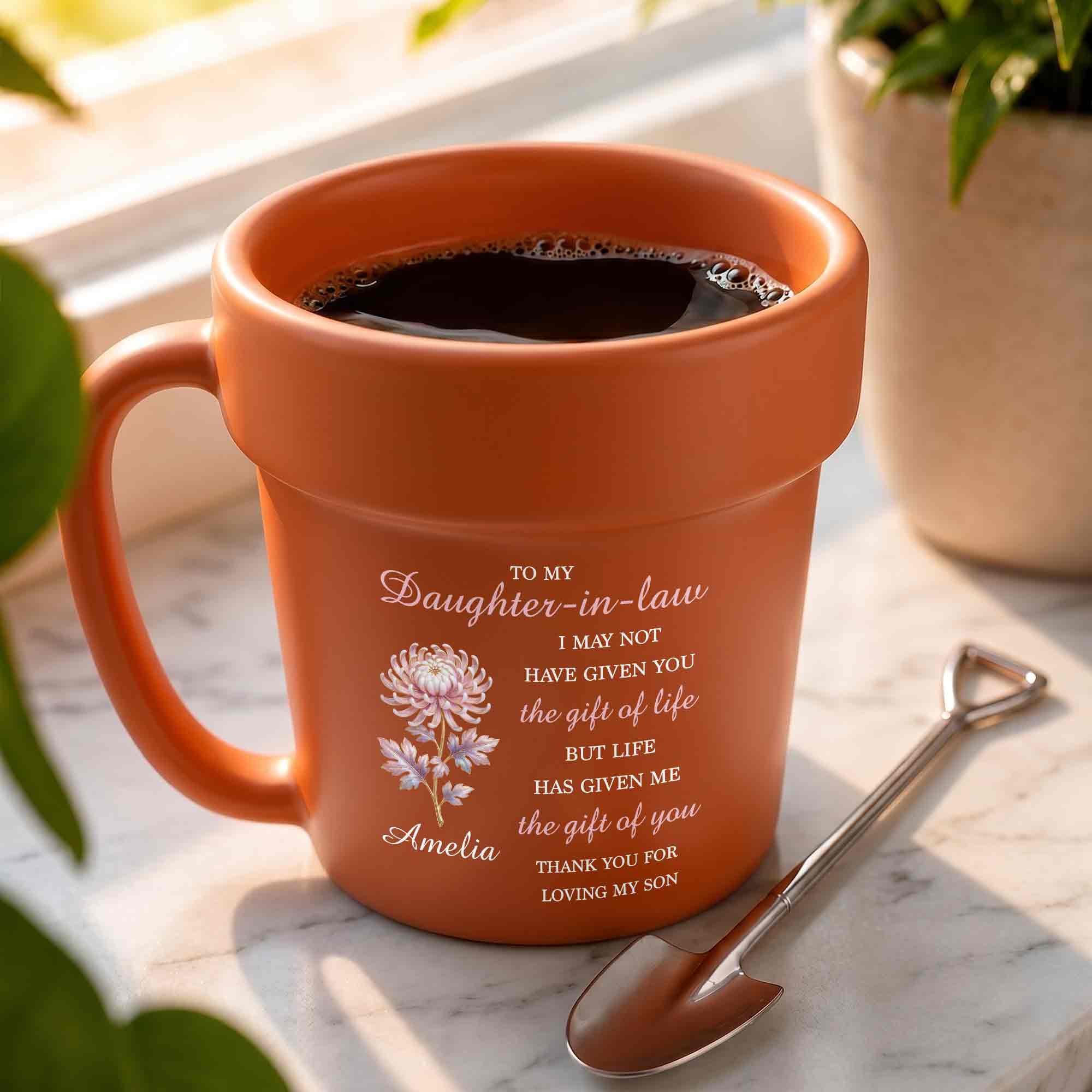 Personalized Plant Pot Ceramic Mug Unique Gift for Daughter-in-Law Plant Pot Ceramic Mug GradoCreations