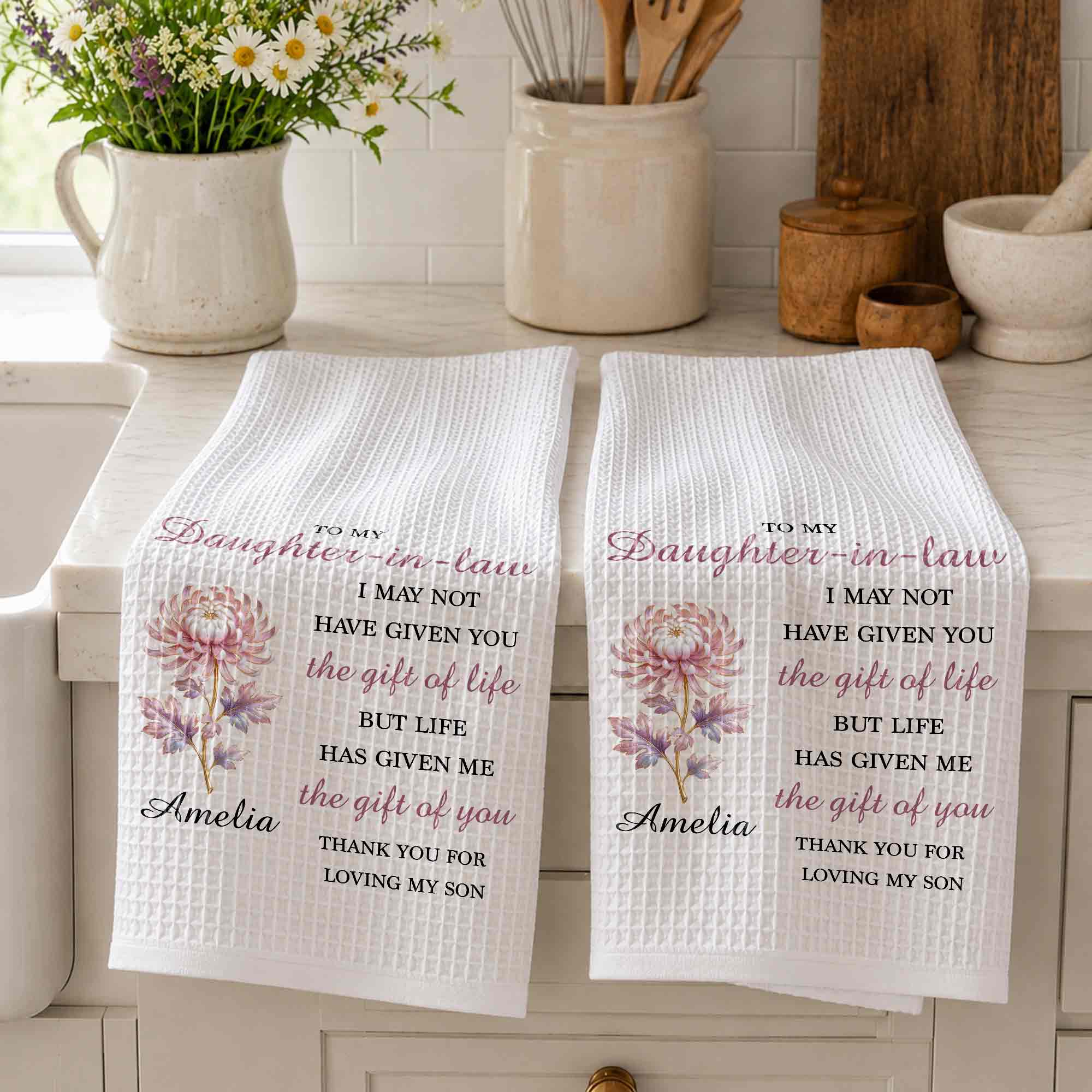 Personalized Floral Kitchen Towel Custom Gift for Daughter-in-Law Kitchen Towel GradoCreations