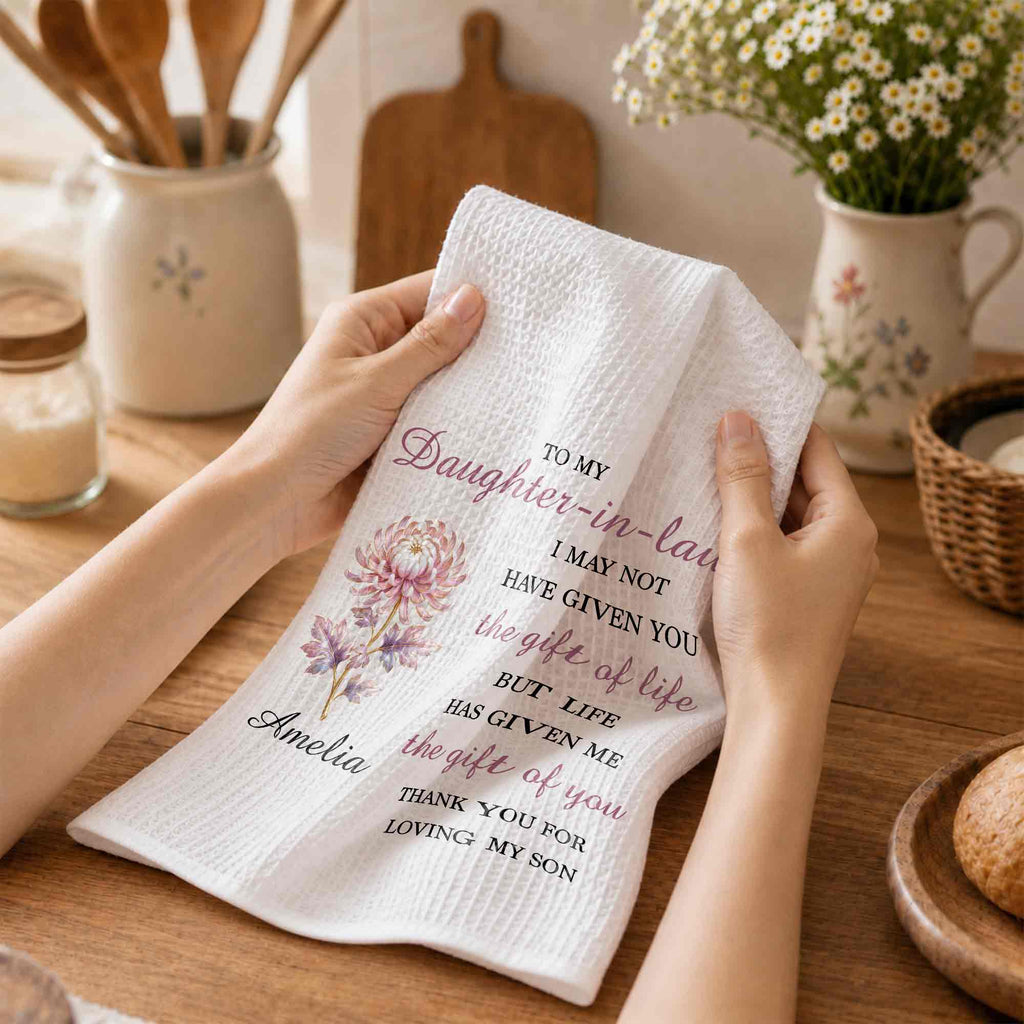 Personalized Floral Kitchen Towel Custom Gift for Daughter-in-Law Kitchen Towel GradoCreations