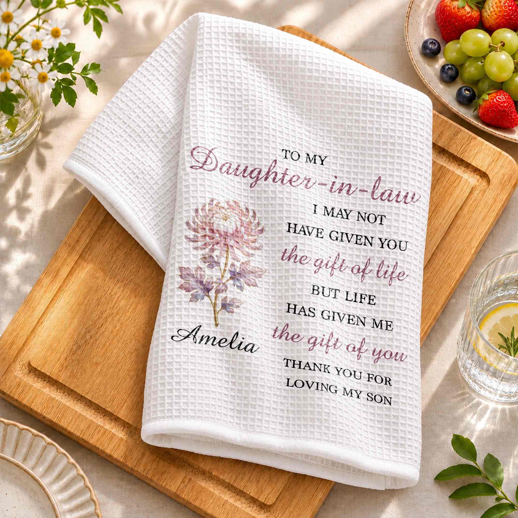 Personalized Floral Kitchen Towel Custom Gift for Daughter-in-Law Kitchen Towel GradoCreations
