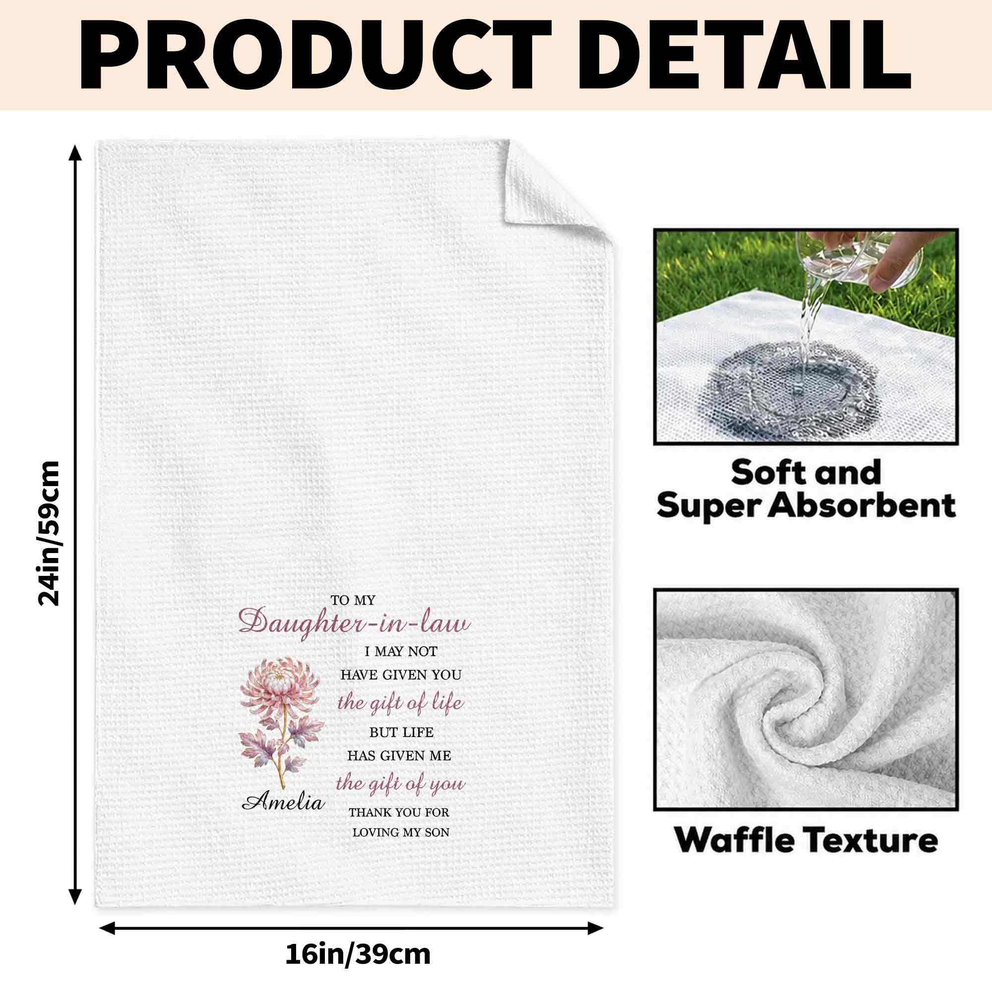 Personalized Floral Kitchen Towel Custom Gift for Daughter-in-Law Kitchen Towel GradoCreations