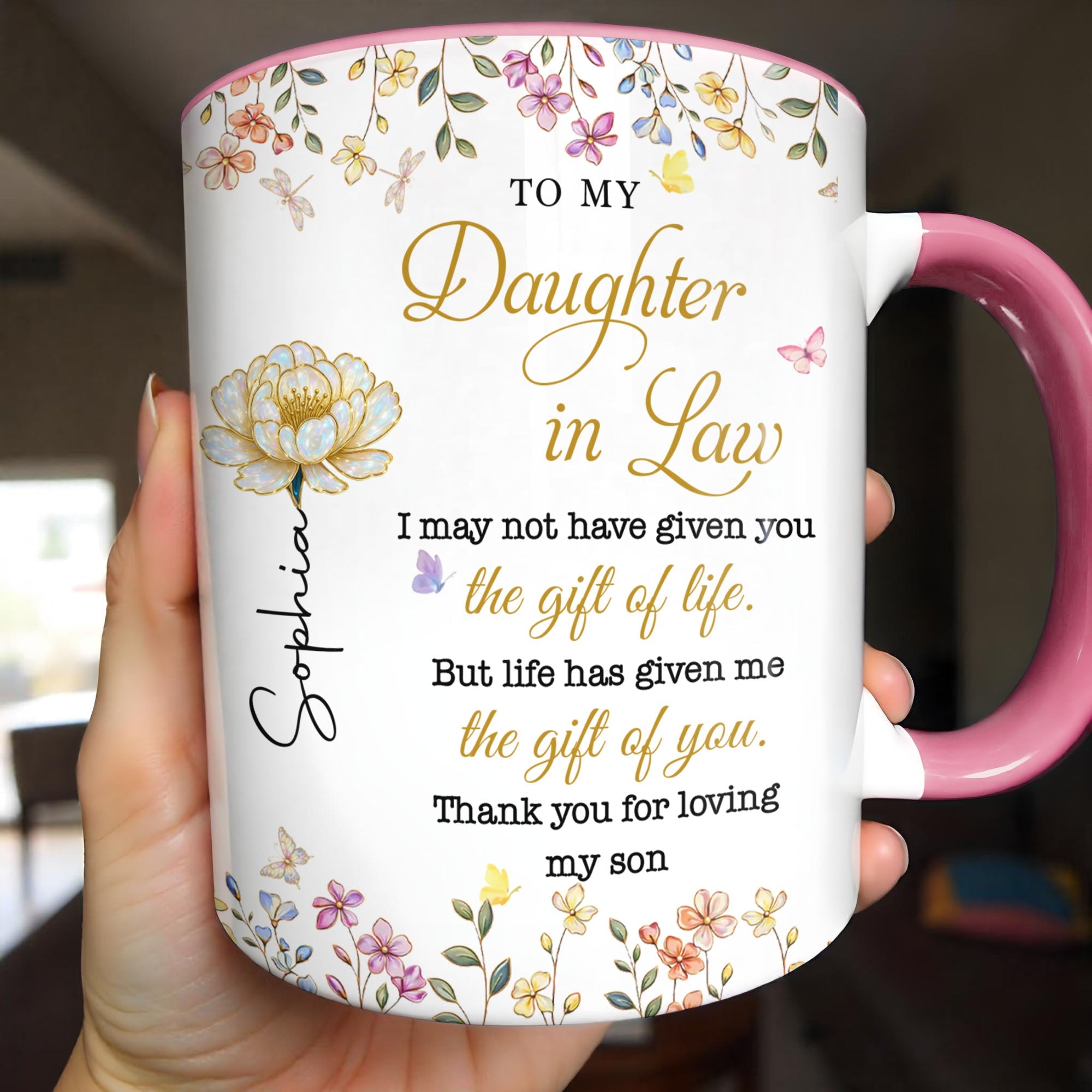 Personalized Accent Mug Custom Birth Month Flowers Gift for Daughter in Law Accent Mug GradoCreations