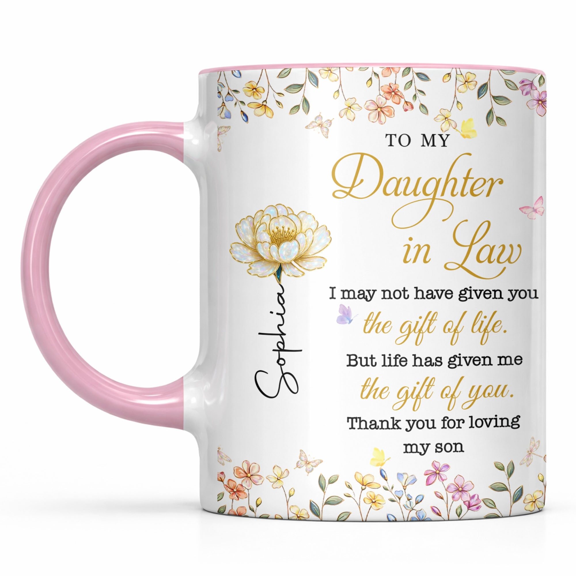 Personalized Accent Mug Custom Birth Month Flowers Gift for Daughter in Law Accent Mug GradoCreations