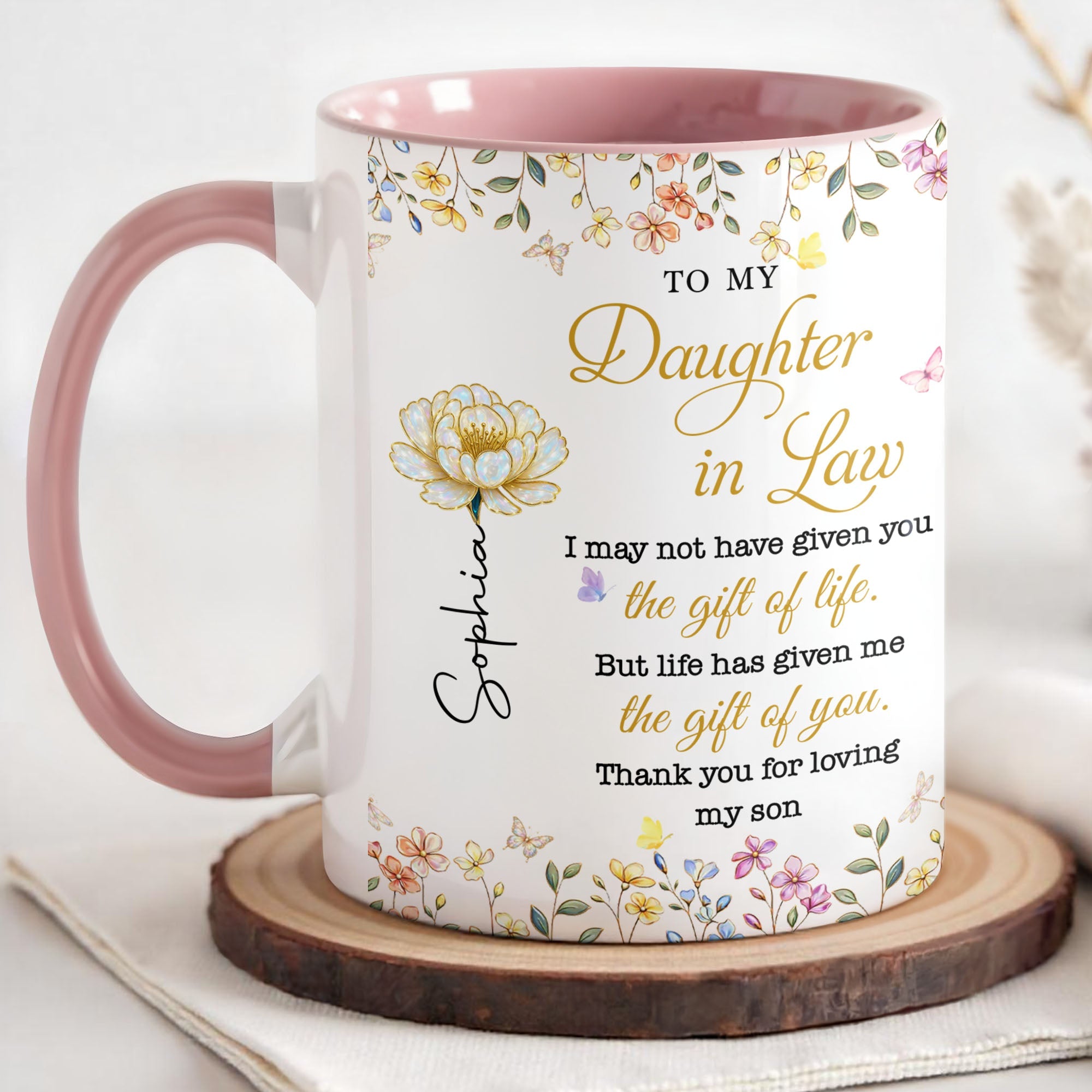 Personalized Accent Mug Custom Birth Month Flowers Gift for Daughter in Law Accent Mug GradoCreations