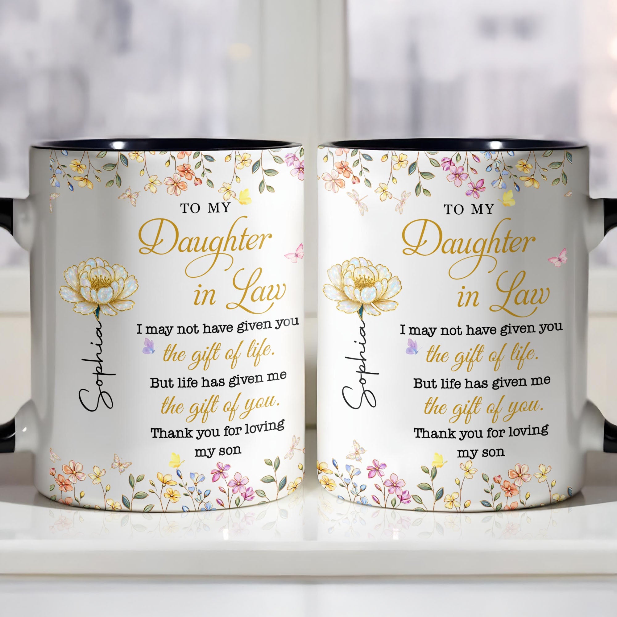 Personalized Accent Mug Custom Birth Month Flowers Gift for Daughter in Law Accent Mug GradoCreations