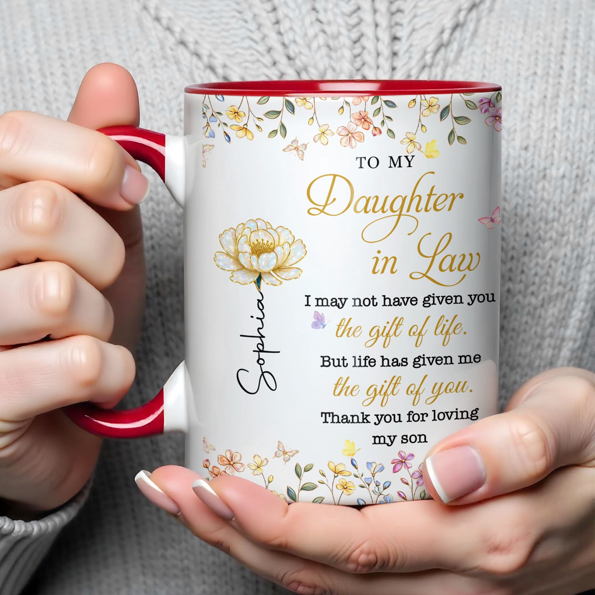 Personalized Accent Mug Custom Birth Month Flowers Gift for Daughter in Law Accent Mug GradoCreations