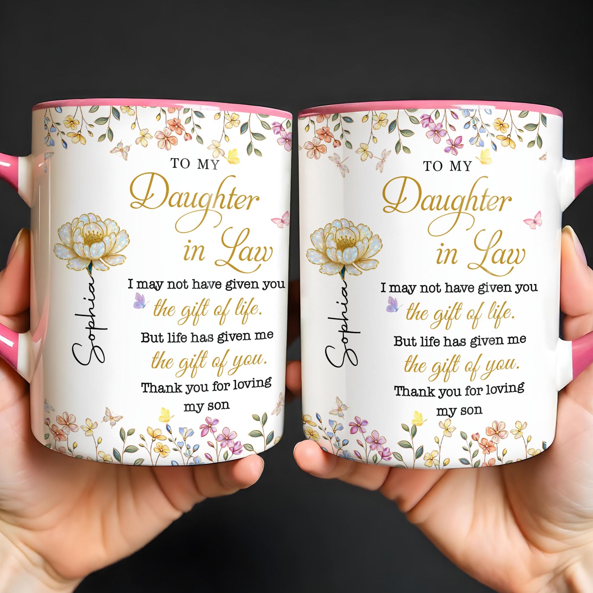 Personalized Accent Mug Custom Birth Month Flowers Gift for Daughter in Law Accent Mug GradoCreations