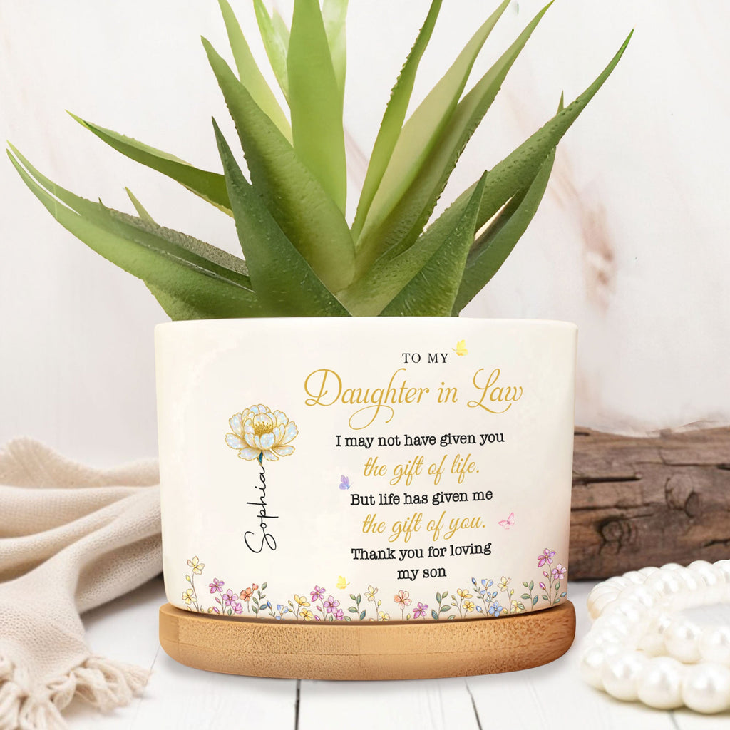 Personalized Ceramic Plant Pot Custom Birth Month Flowers Gift for Daughter-in-Law Ceramic Plant Pot GradoCreations