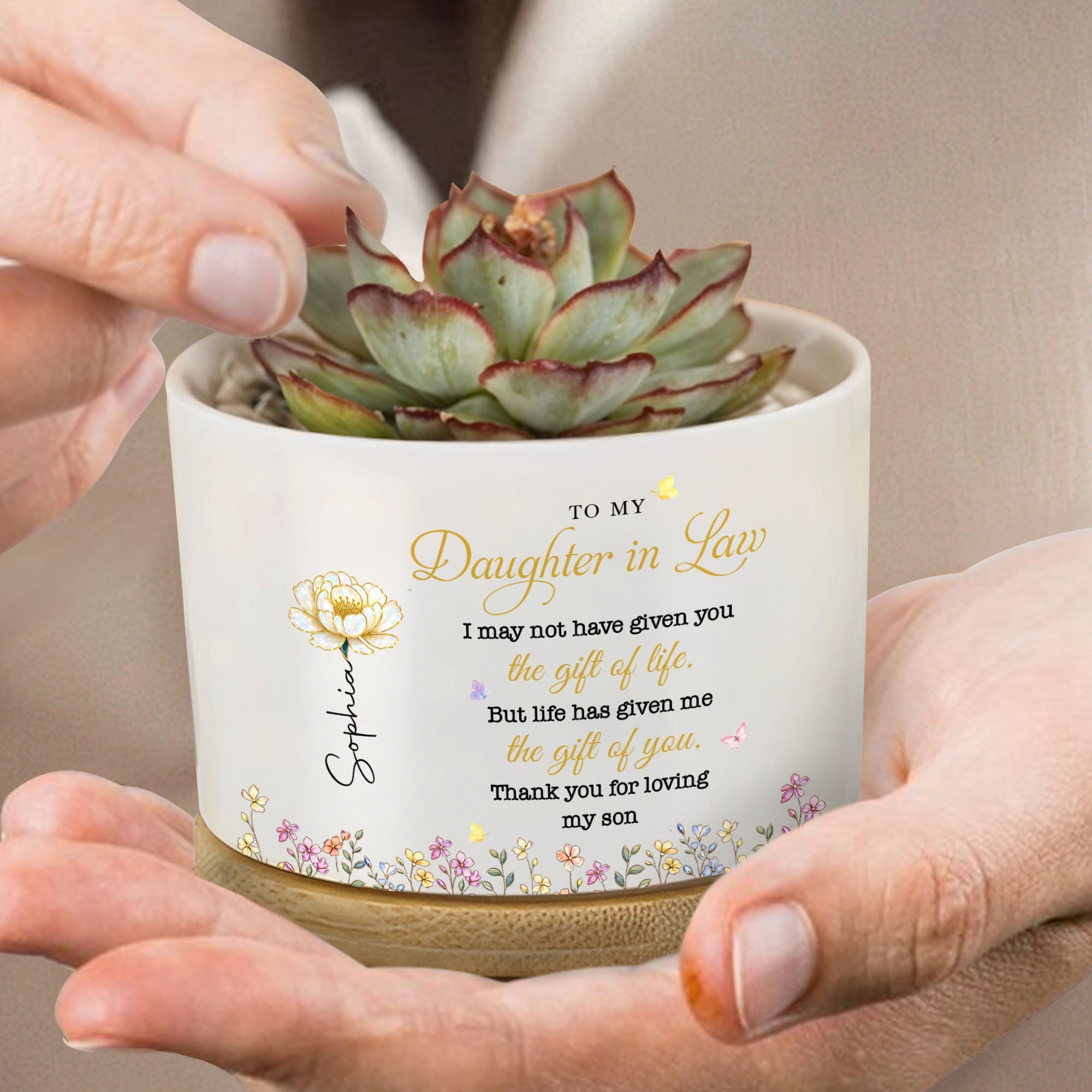 Personalized Ceramic Plant Pot Custom Birth Month Flowers Gift for Daughter-in-Law Ceramic Plant Pot GradoCreations