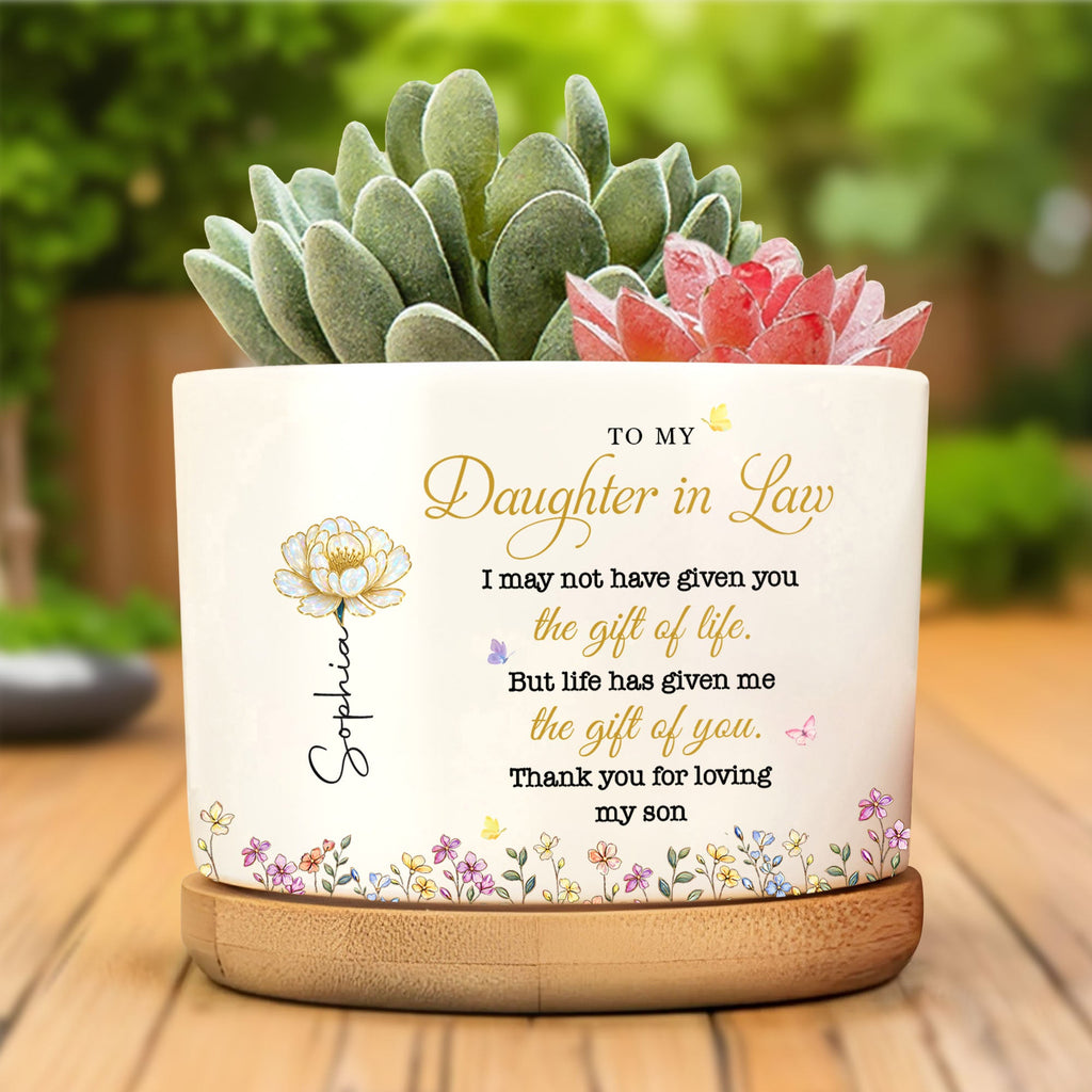 Personalized Ceramic Plant Pot Custom Birth Month Flowers Gift for Daughter-in-Law Ceramic Plant Pot GradoCreations