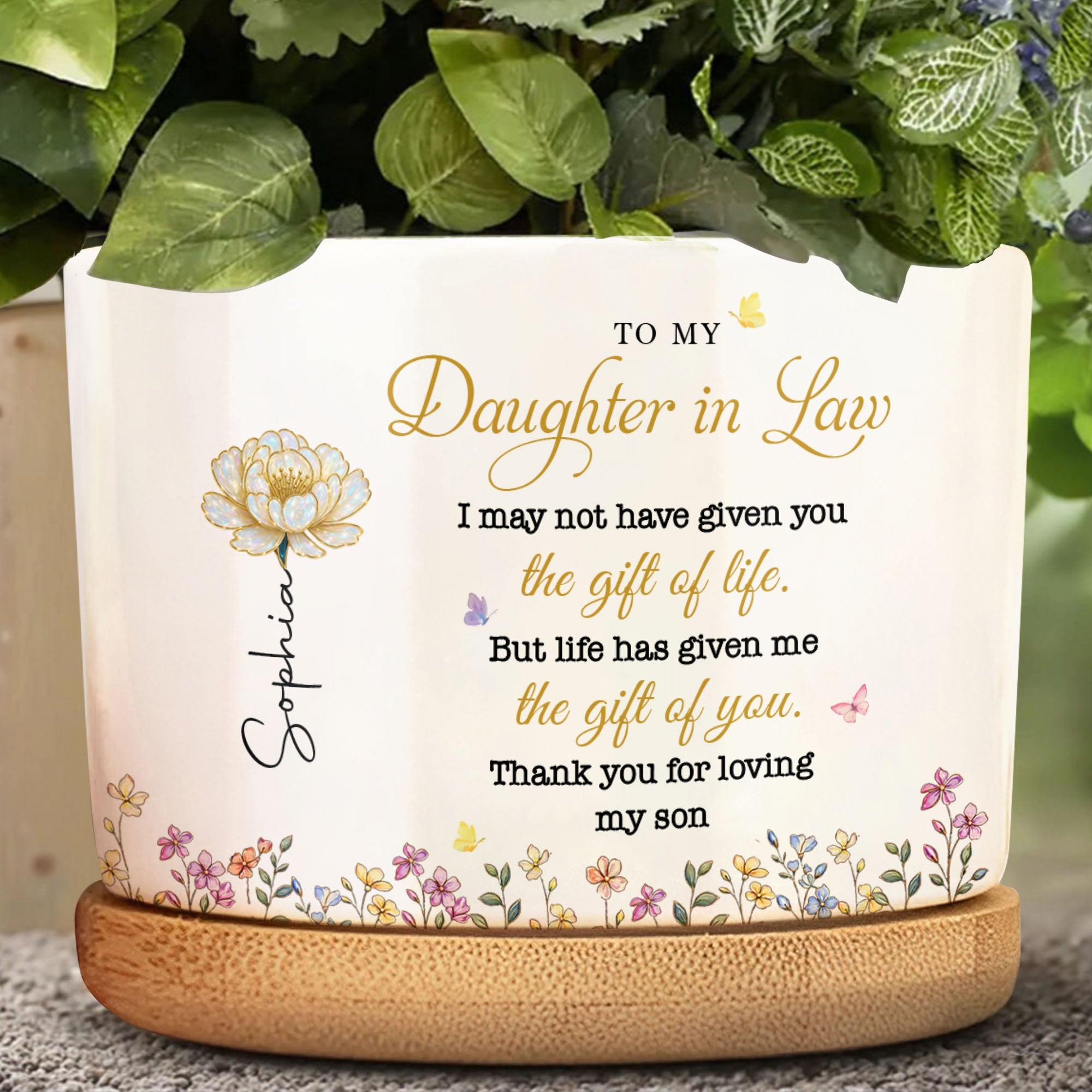 Personalized Ceramic Plant Pot Custom Birth Month Flowers Gift for Daughter-in-Law Ceramic Plant Pot GradoCreations