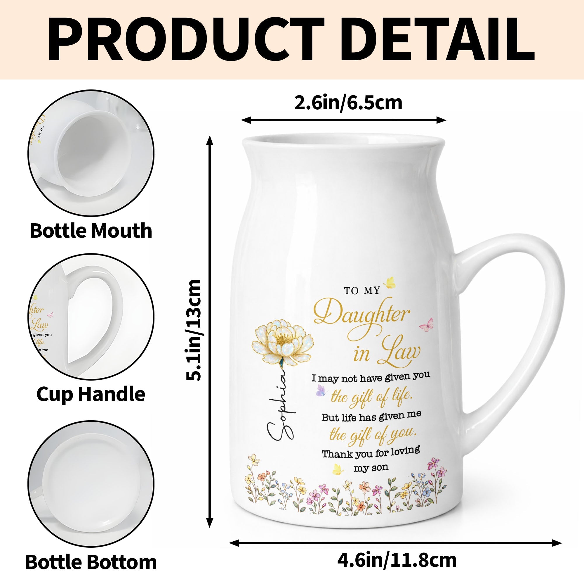 Personalized Ceramic Flower Vase Custom Gift for Daughter-in-Law Flower Vase GradoCreations