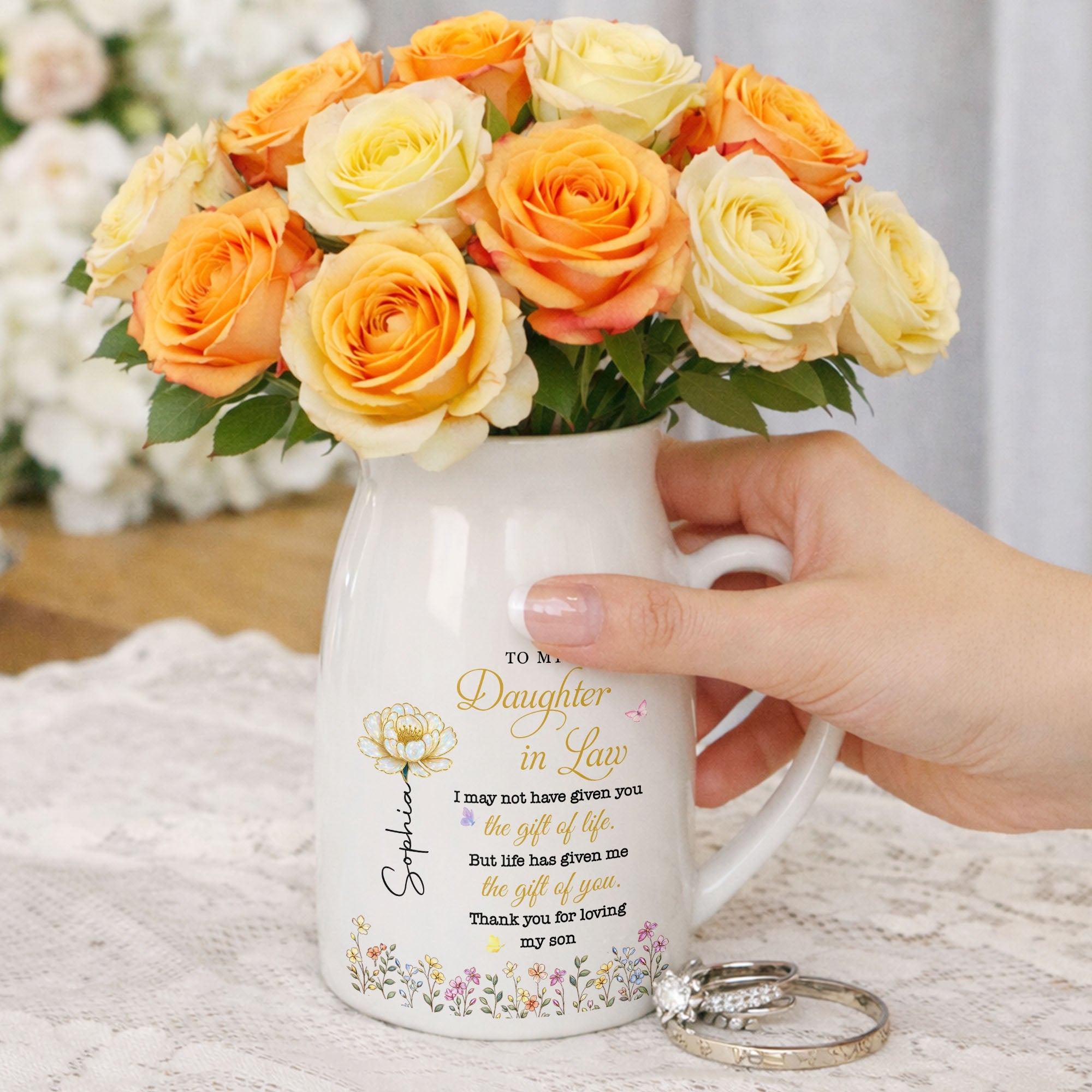 Personalized Ceramic Flower Vase Custom Gift for Daughter-in-Law Flower Vase GradoCreations