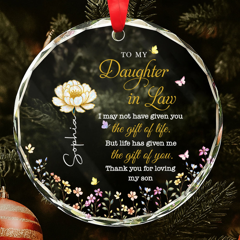 Personalized Glass Circle Ornament Custom Flowers for Daughter-in-Law Glass Circle Ornament GradoCreations