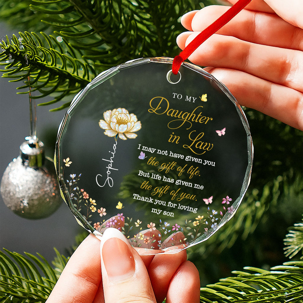 Personalized Glass Circle Ornament Custom Flowers for Daughter-in-Law Glass Circle Ornament GradoCreations