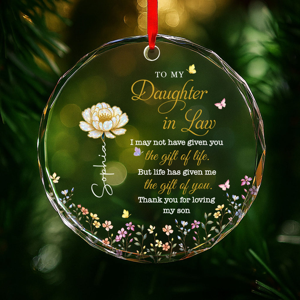 Personalized Glass Circle Ornament Custom Flowers for Daughter-in-Law Glass Circle Ornament GradoCreations