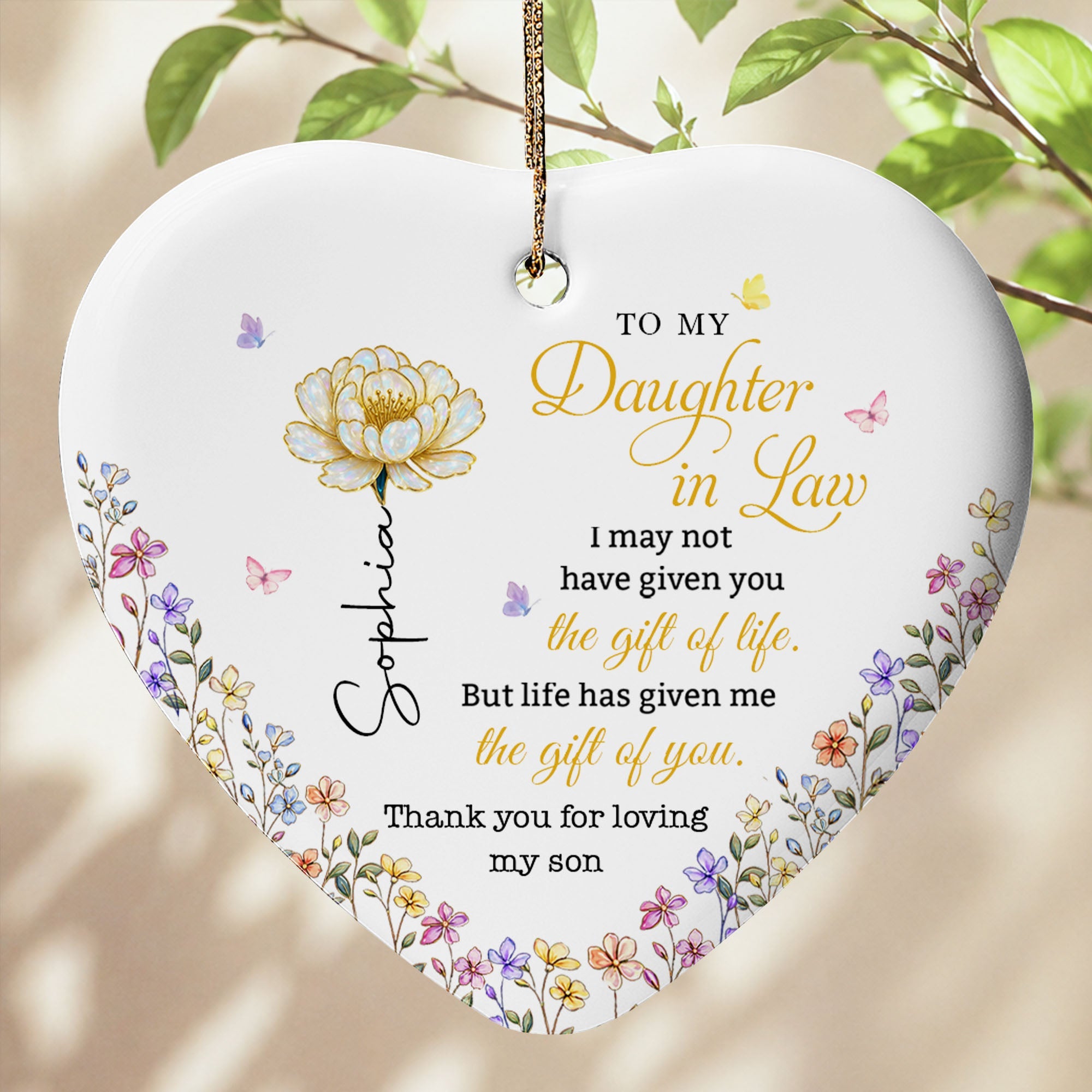 Personalized Heart-Shaped Ceramic Ornament Gift for Daughter-In-Law Ceramic Ornament GradoCreations