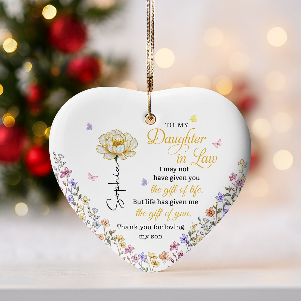 Personalized Heart-Shaped Ceramic Ornament Gift for Daughter-In-Law Ceramic Ornament GradoCreations