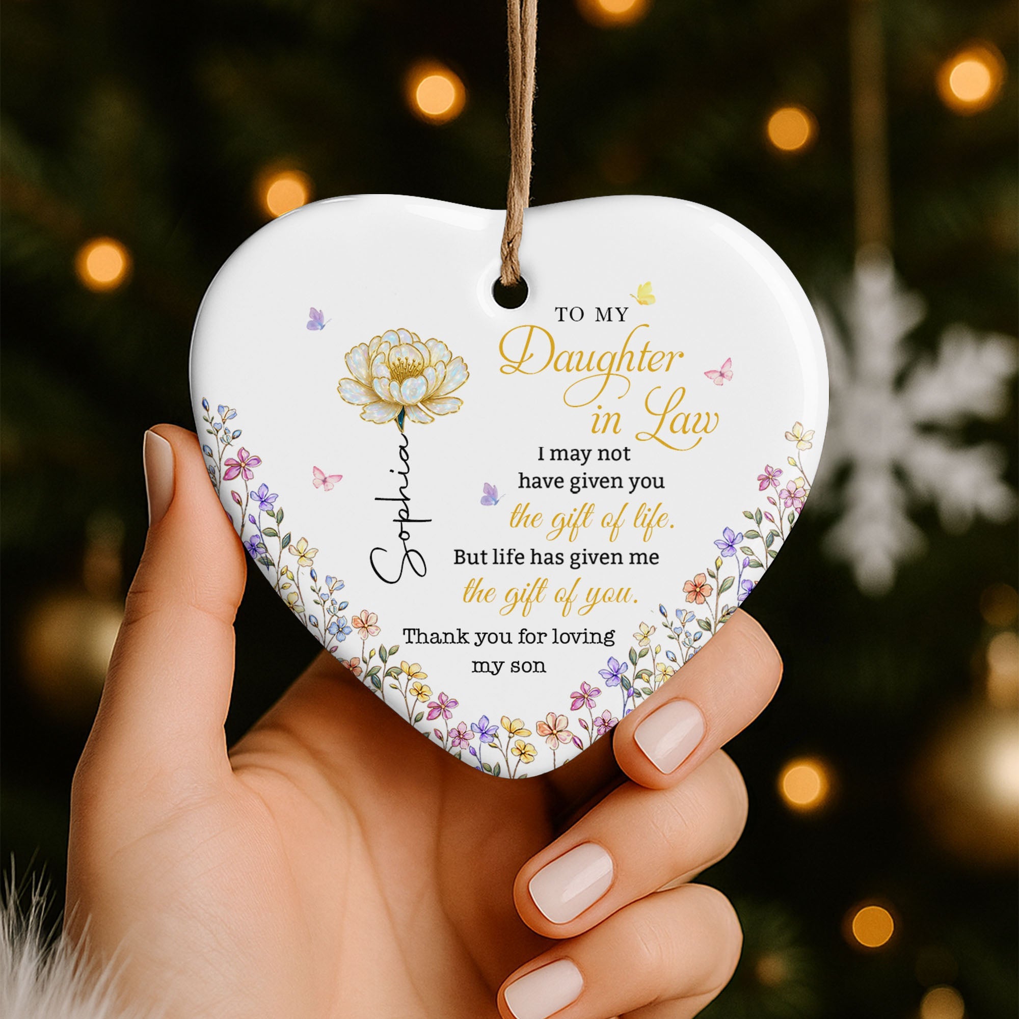 Personalized Heart-Shaped Ceramic Ornament Gift for Daughter-In-Law Ceramic Ornament GradoCreations