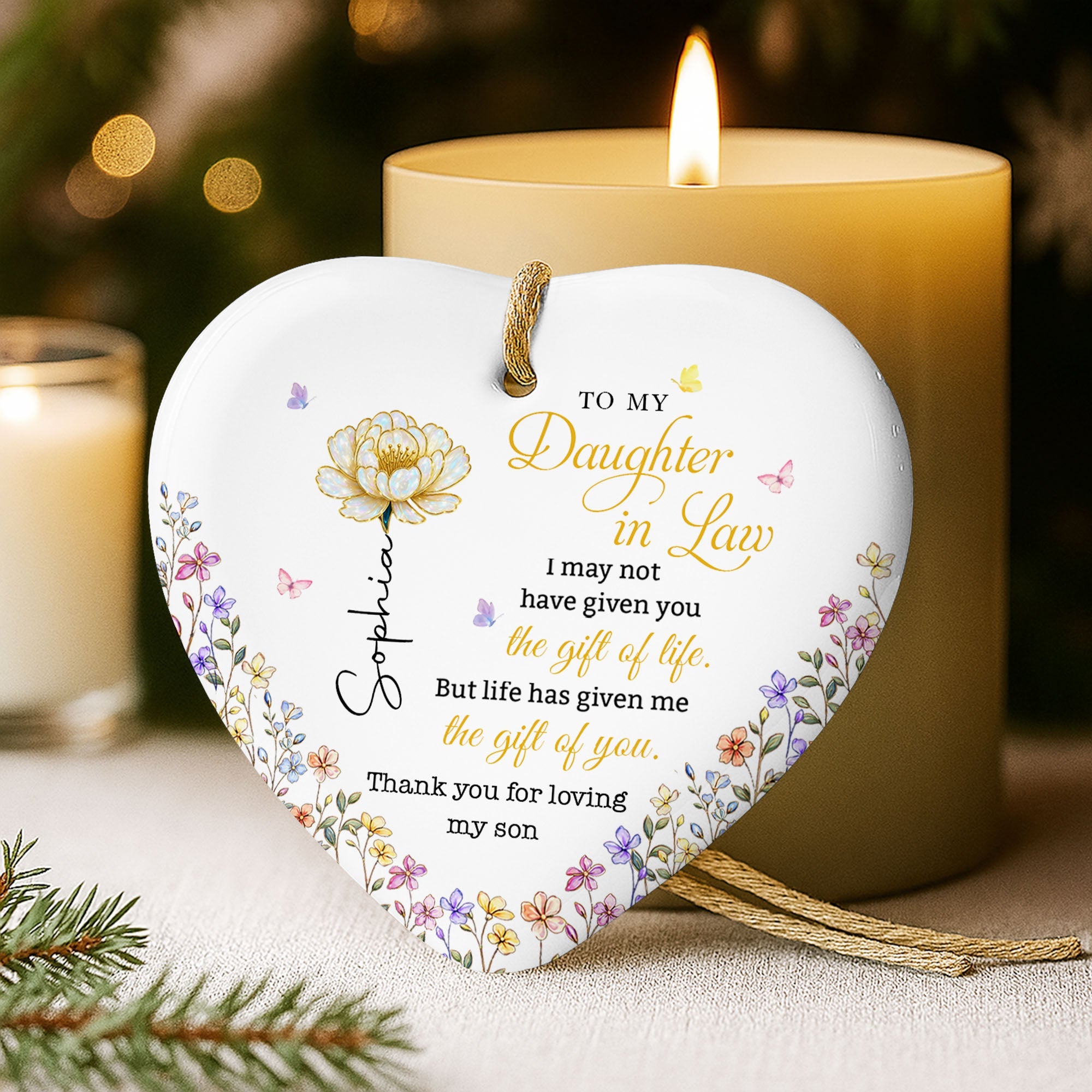 Personalized Heart-Shaped Ceramic Ornament Gift for Daughter-In-Law Ceramic Ornament GradoCreations