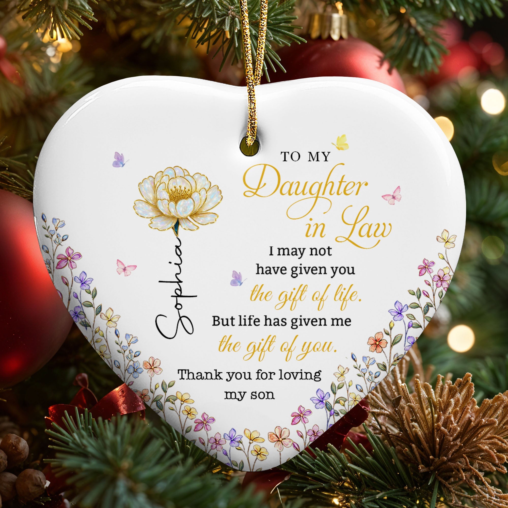 Personalized Heart-Shaped Ceramic Ornament Gift for Daughter-In-Law Ceramic Ornament GradoCreations