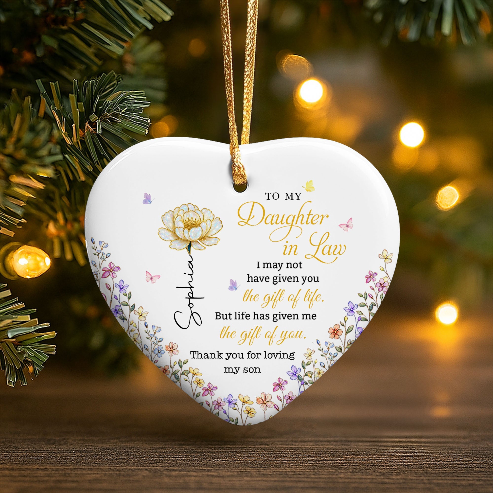 Personalized Heart-Shaped Ceramic Ornament Gift for Daughter-In-Law Ceramic Ornament GradoCreations