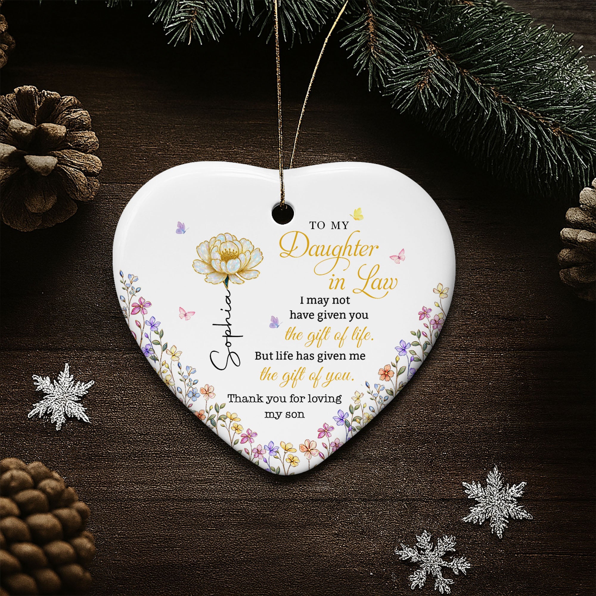 Personalized Heart-Shaped Ceramic Ornament Gift for Daughter-In-Law Ceramic Ornament GradoCreations