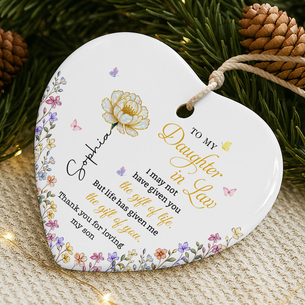 Personalized Heart-Shaped Ceramic Ornament Gift for Daughter-In-Law Ceramic Ornament GradoCreations