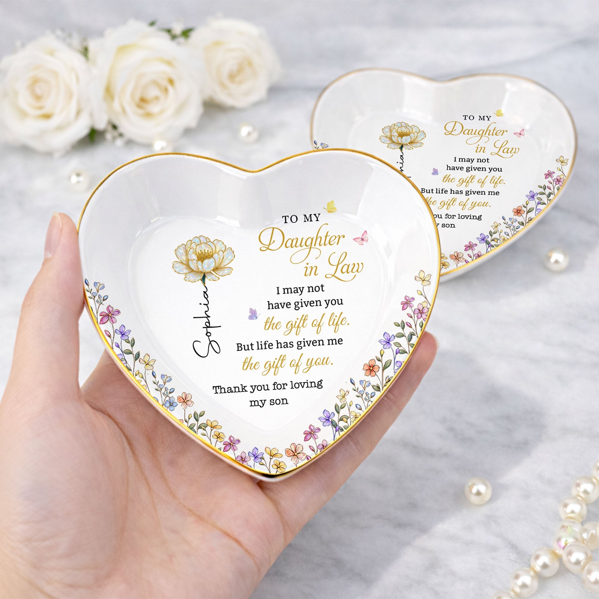 Personalized Heart Jewelry Dish Custom Name for Daughter-in-Law Gift Heart Jewelry Dish GradoCreations