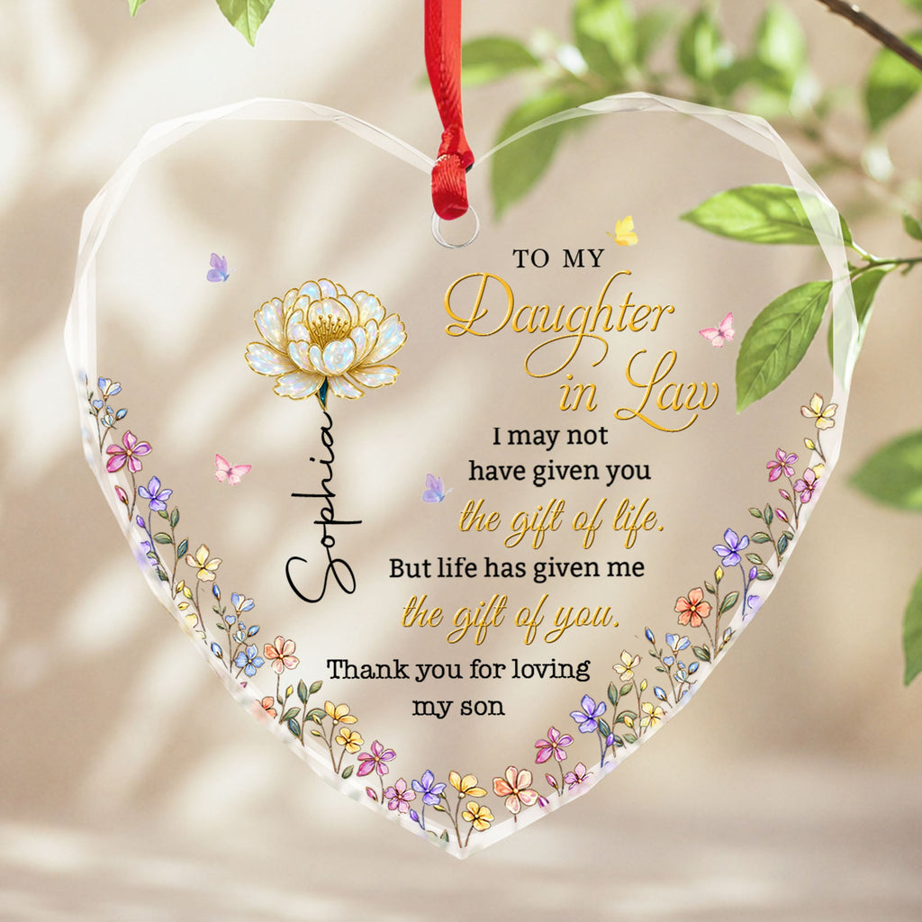 Personalized Heart Glass Ornament Custom Name Gift for Daughter-In-Law Heart Glass Ornament GradoCreations