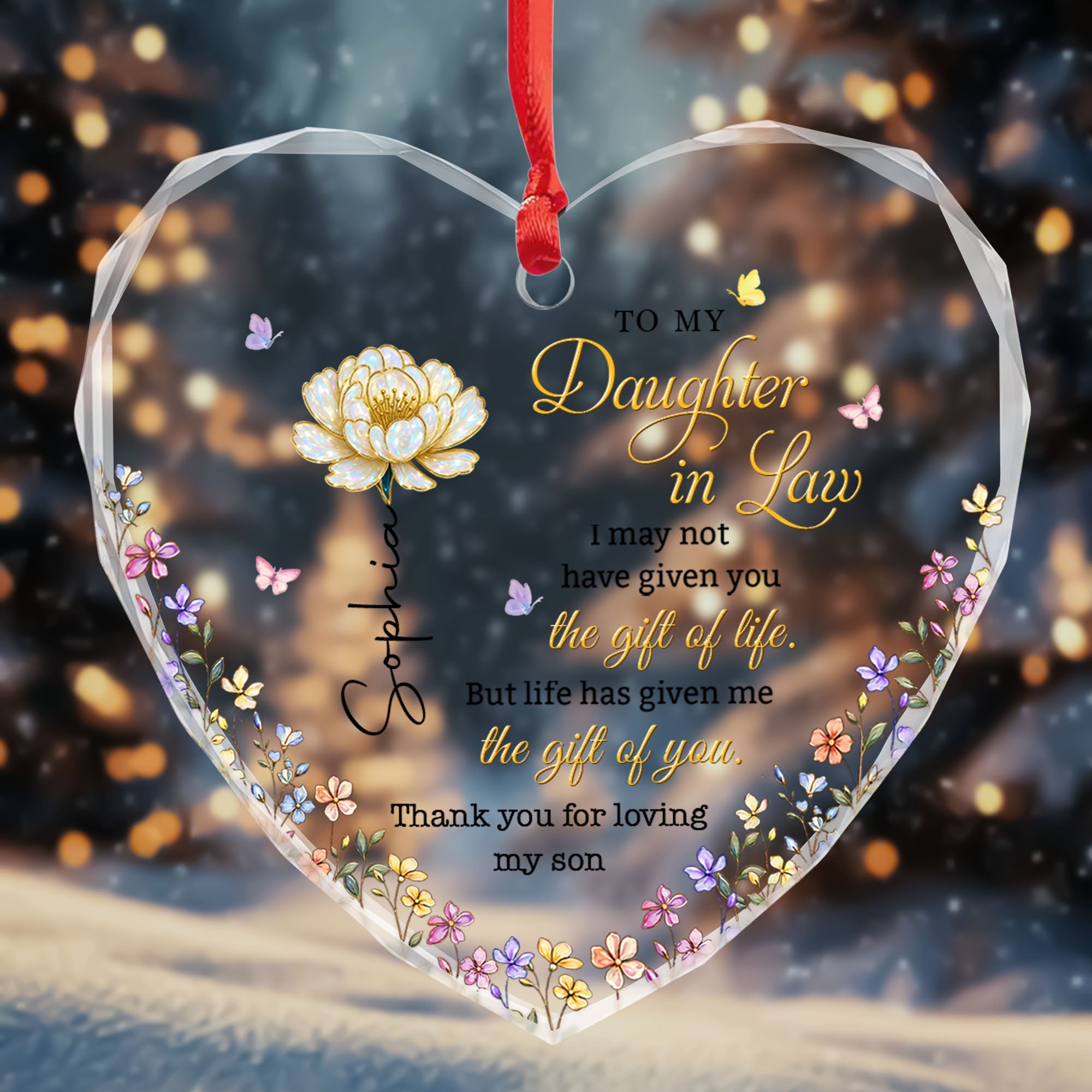 Personalized Heart Glass Ornament Custom Name Gift for Daughter-In-Law Heart Glass Ornament GradoCreations