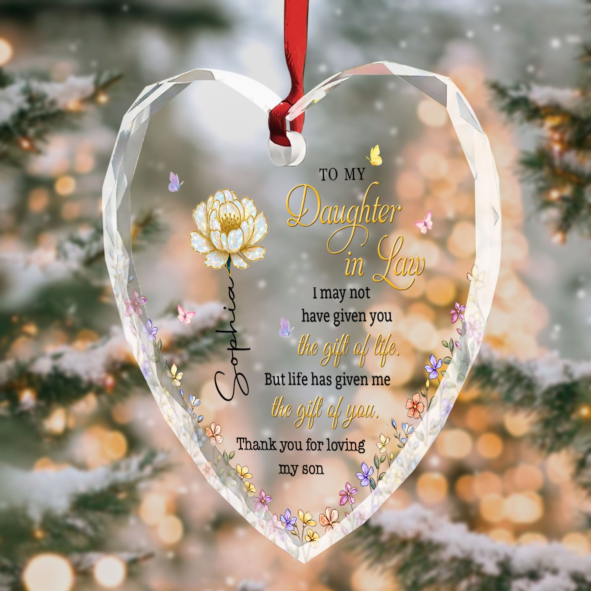 Personalized Heart Glass Ornament Custom Name Gift for Daughter-In-Law Heart Glass Ornament GradoCreations